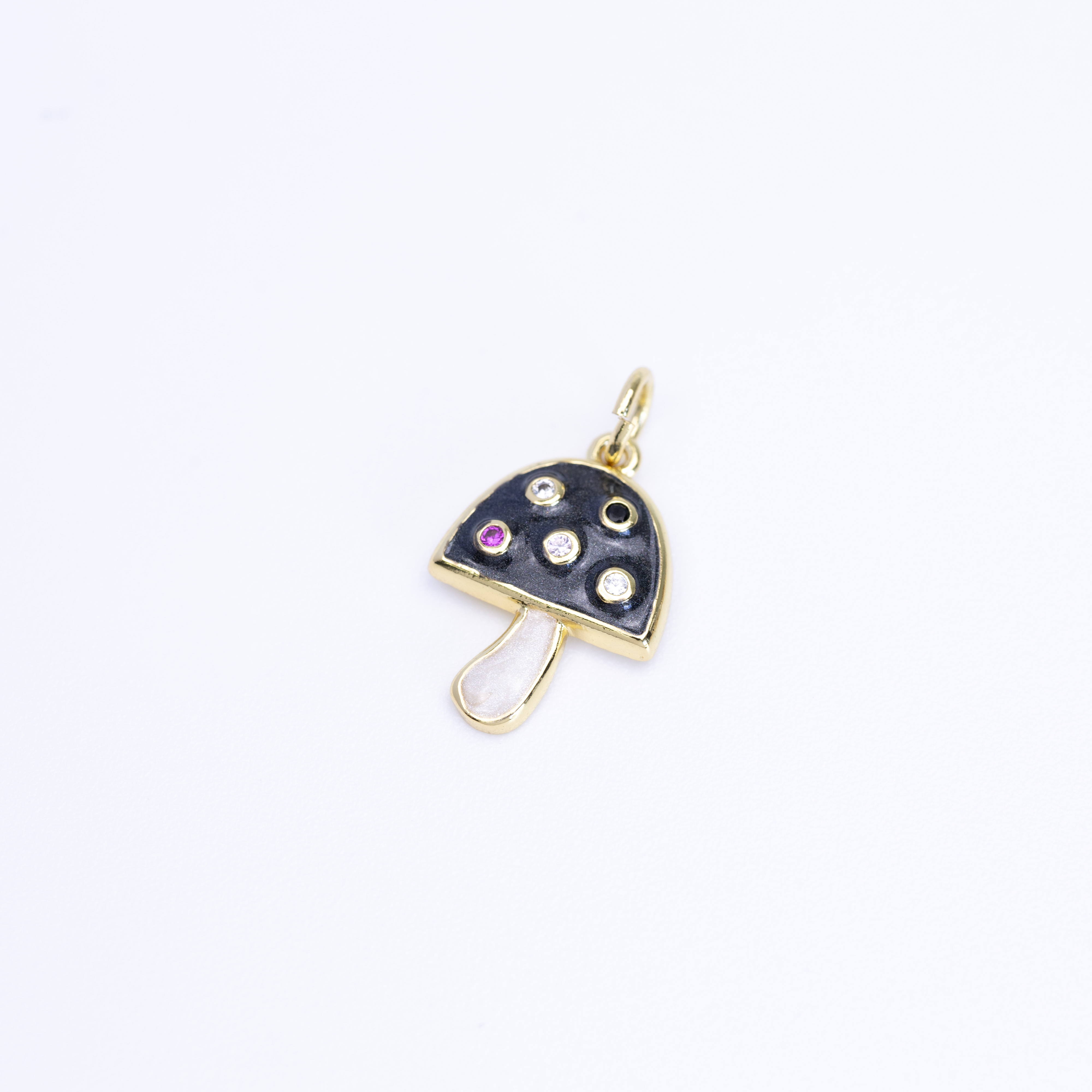 19577 Black Mushroom Charm with Diamonds and Ruby