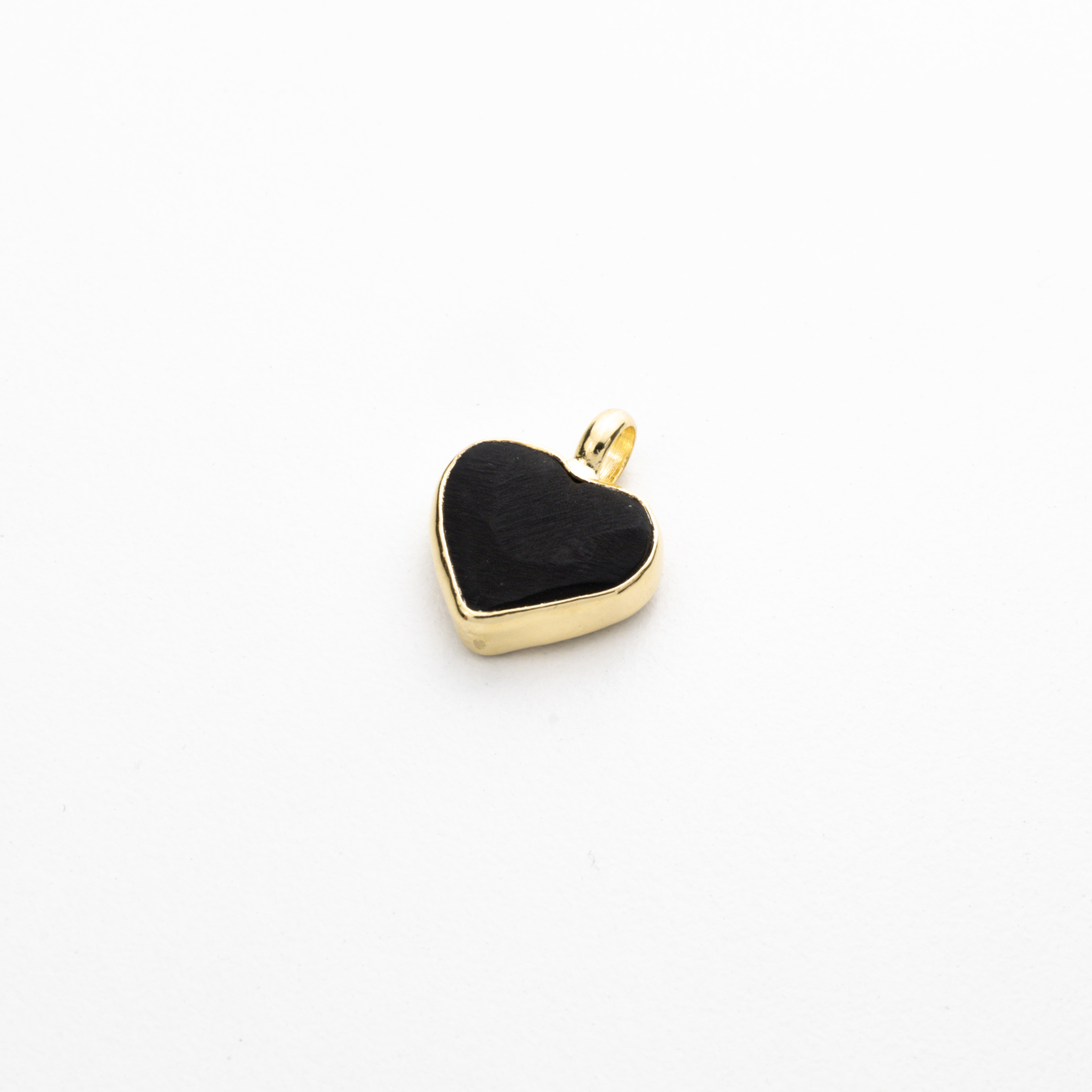 19045 15mm Azabache Heart with Gold Bezel Pendant 