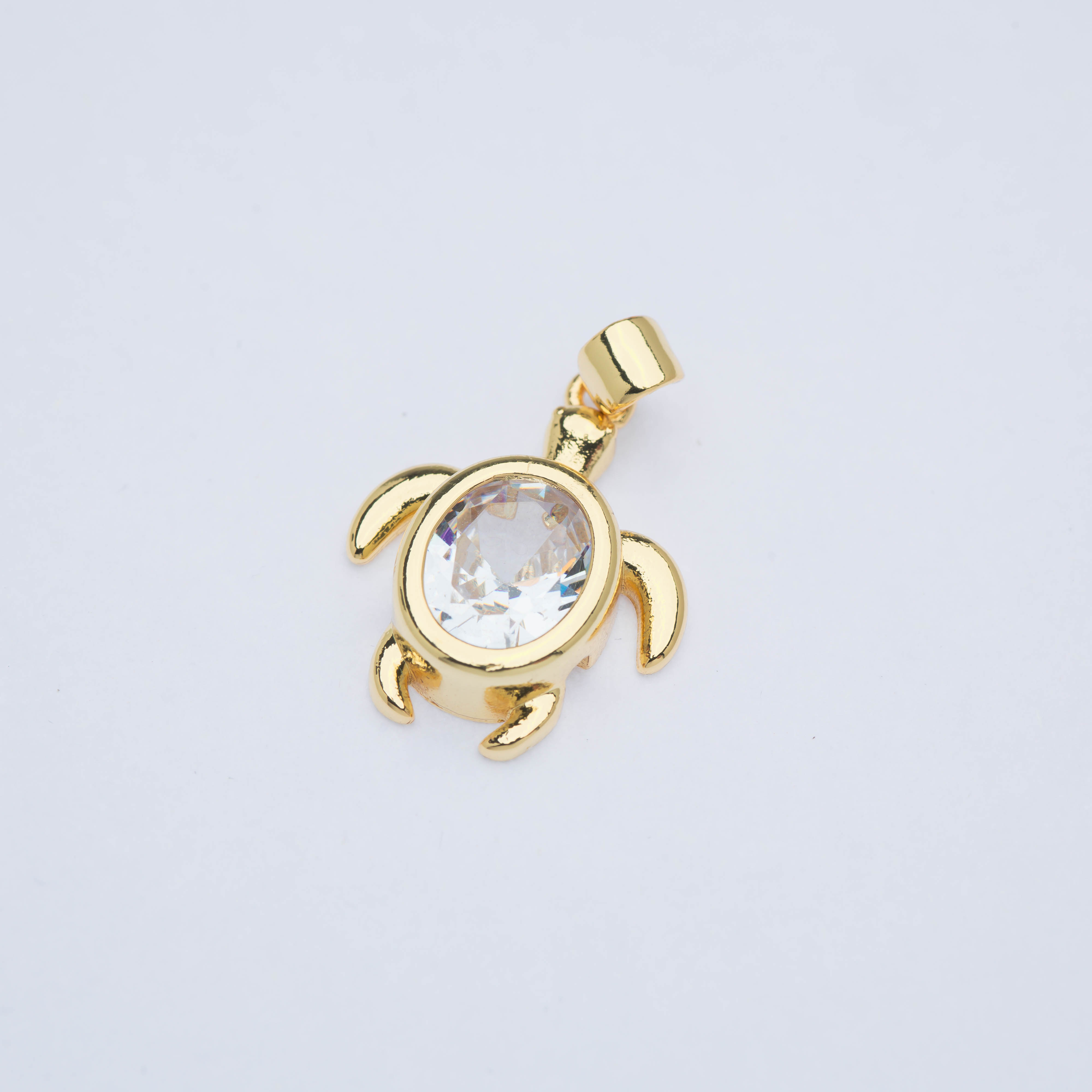 21901 Gold Turtle Charm with Center Crystal
