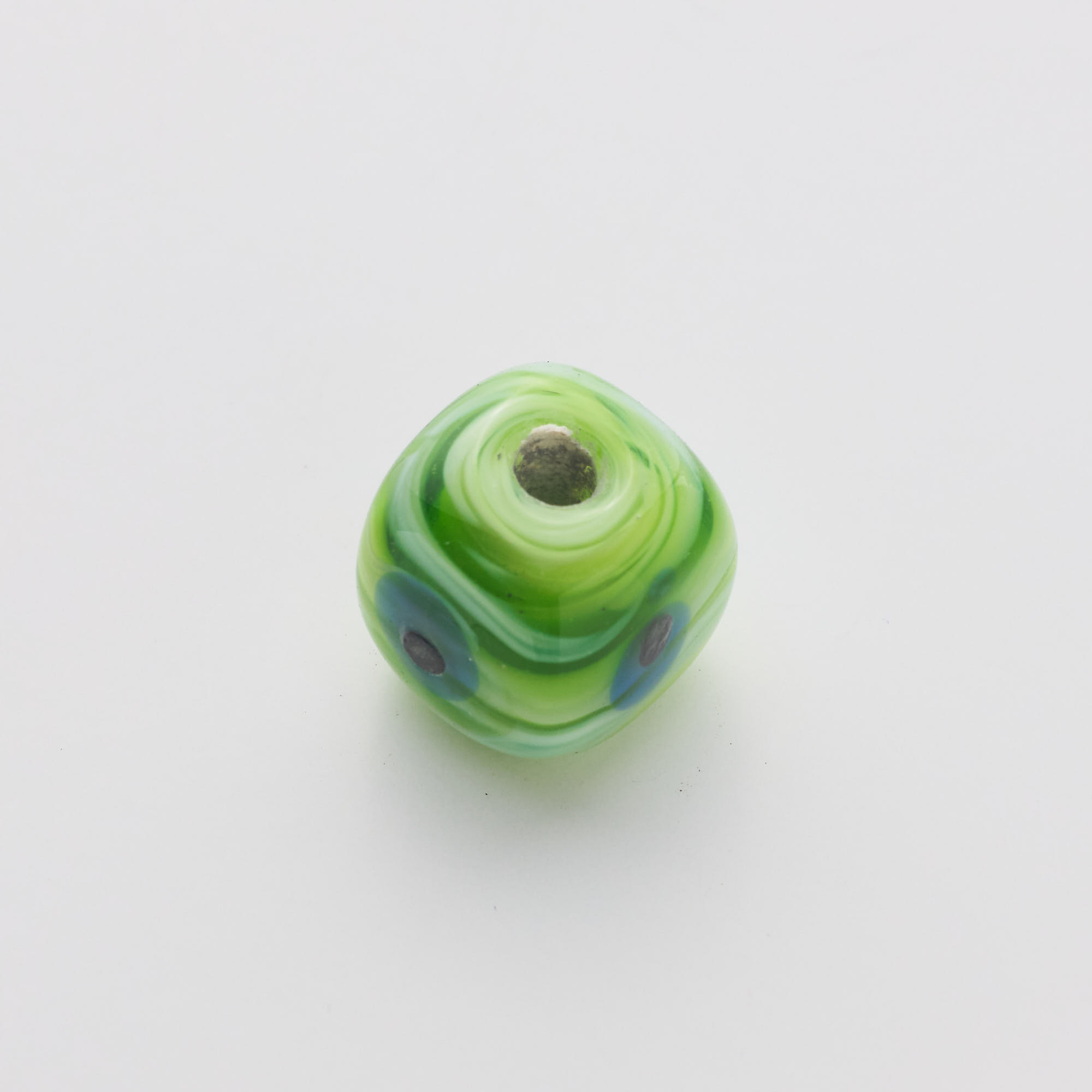 16123 Green Mix Eye Cube Murano Spacer