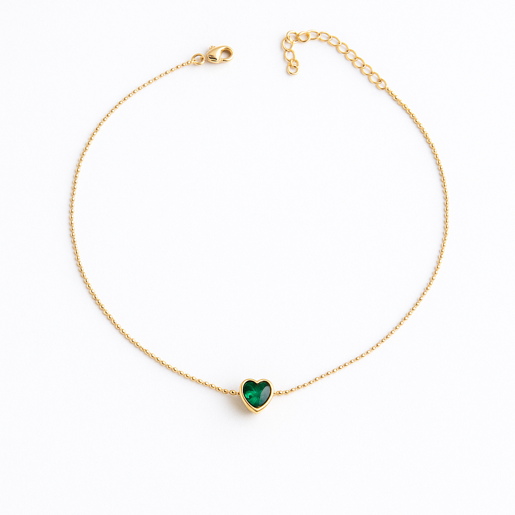 21543 14” Ball Chain 1.2mm with Green Heart Pendant