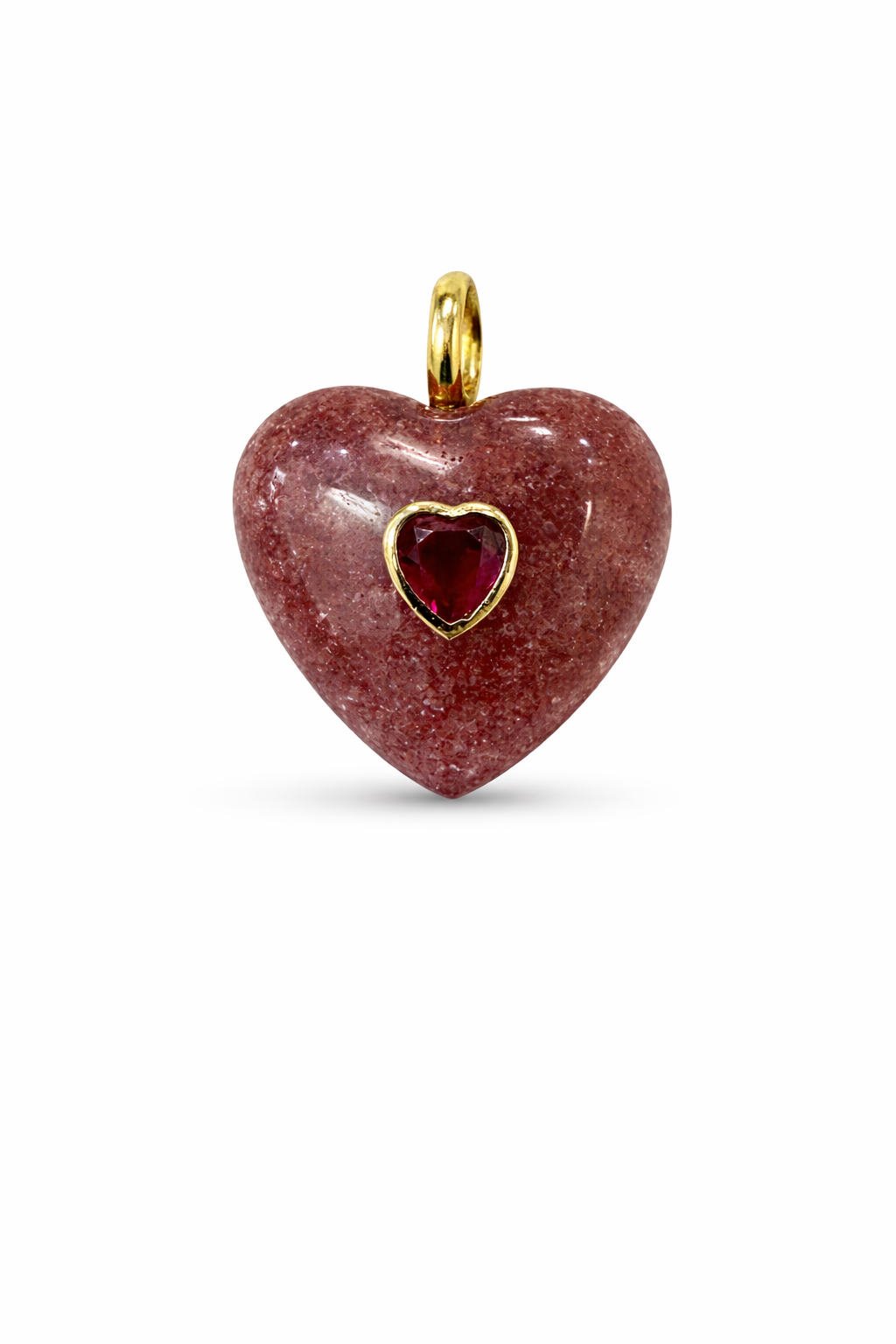 21676 Ruby Stone Heart Pendant with Center Heart