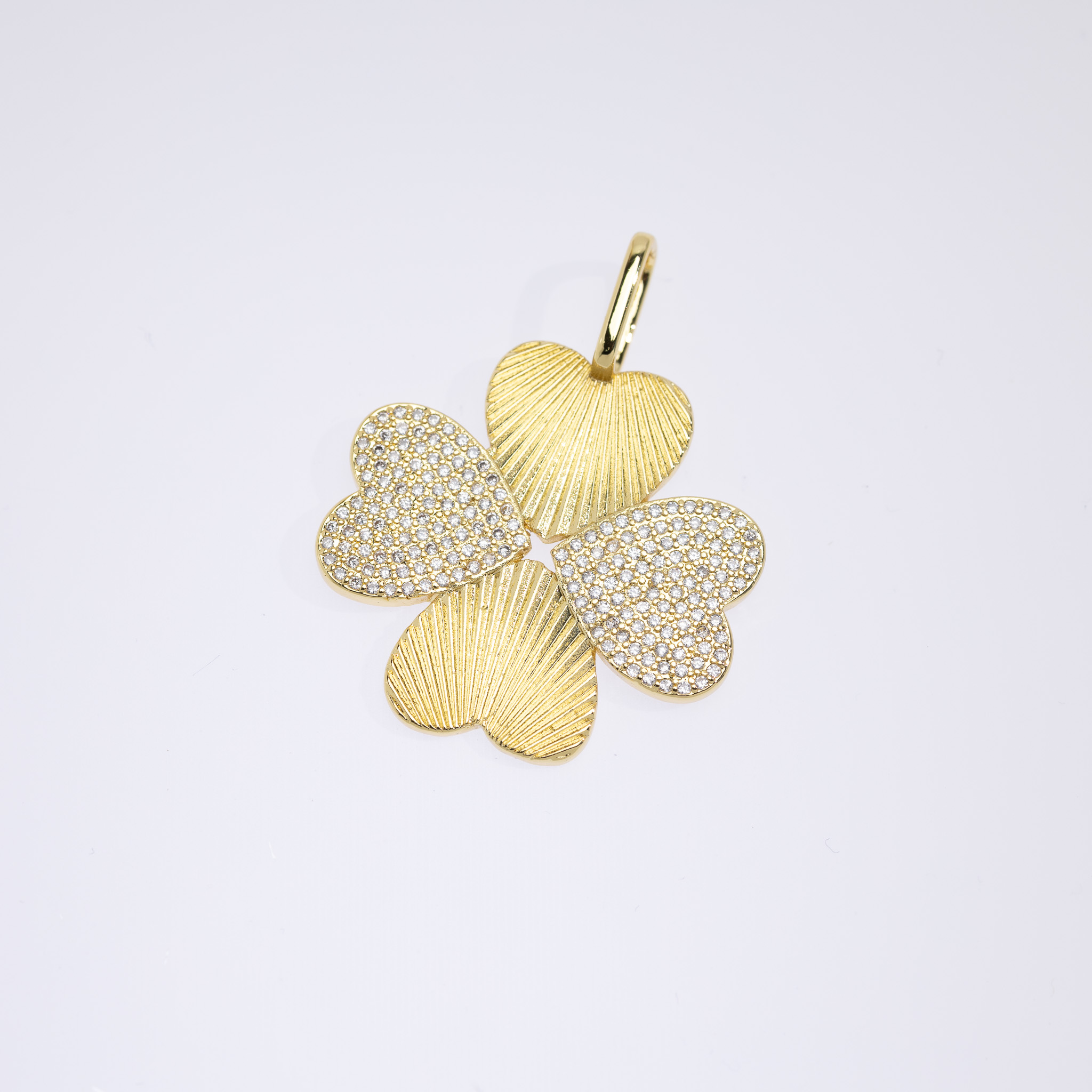 20631 Gold Heart Clover Pendant with Crystals