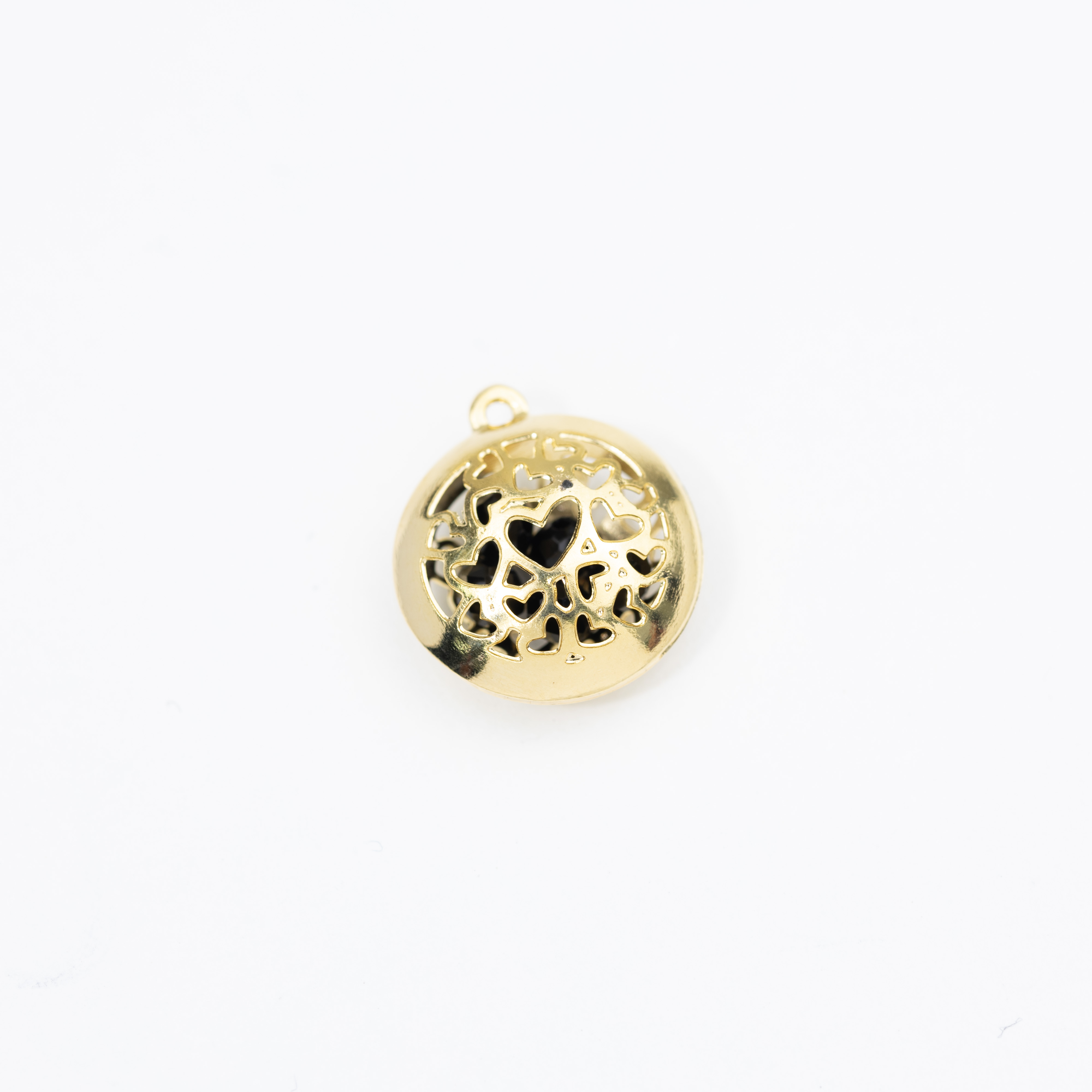 11448 Gold Round with Black Stone Heart Charm