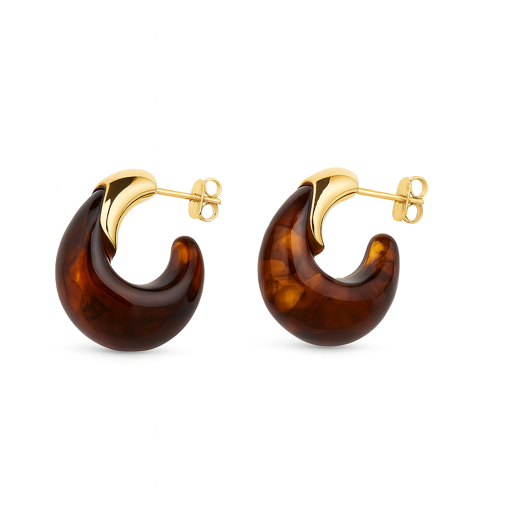 21321 Aretes Gota Chunky de Resina Marrón Carey 24X11mm