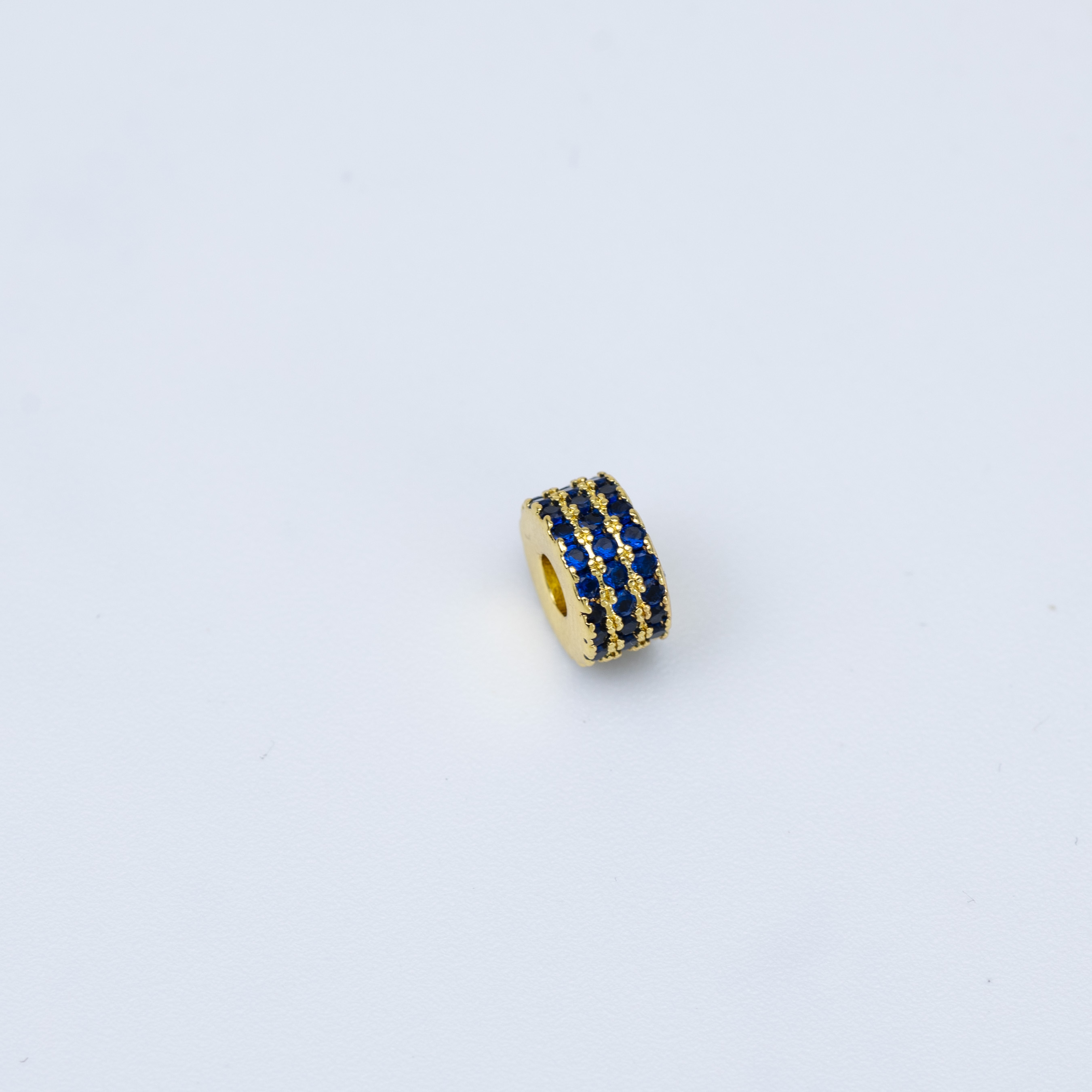 19696 Gold Cylinder Bead with Navy Crystals