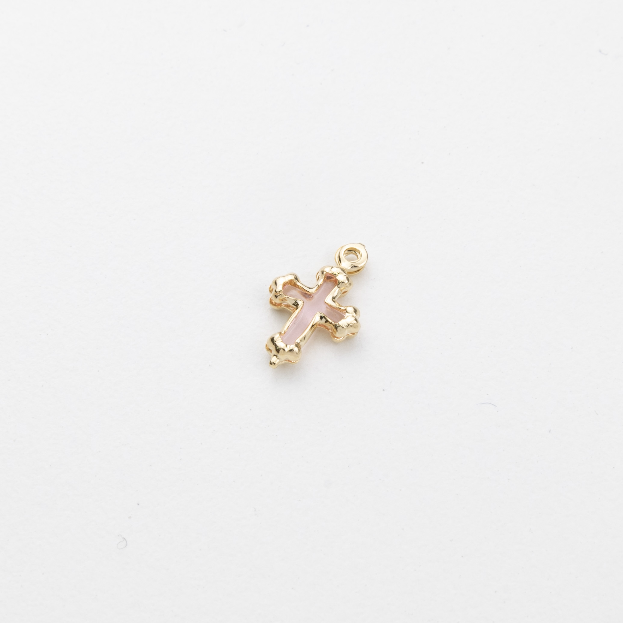 19038 Pink Crystal Cross Charm