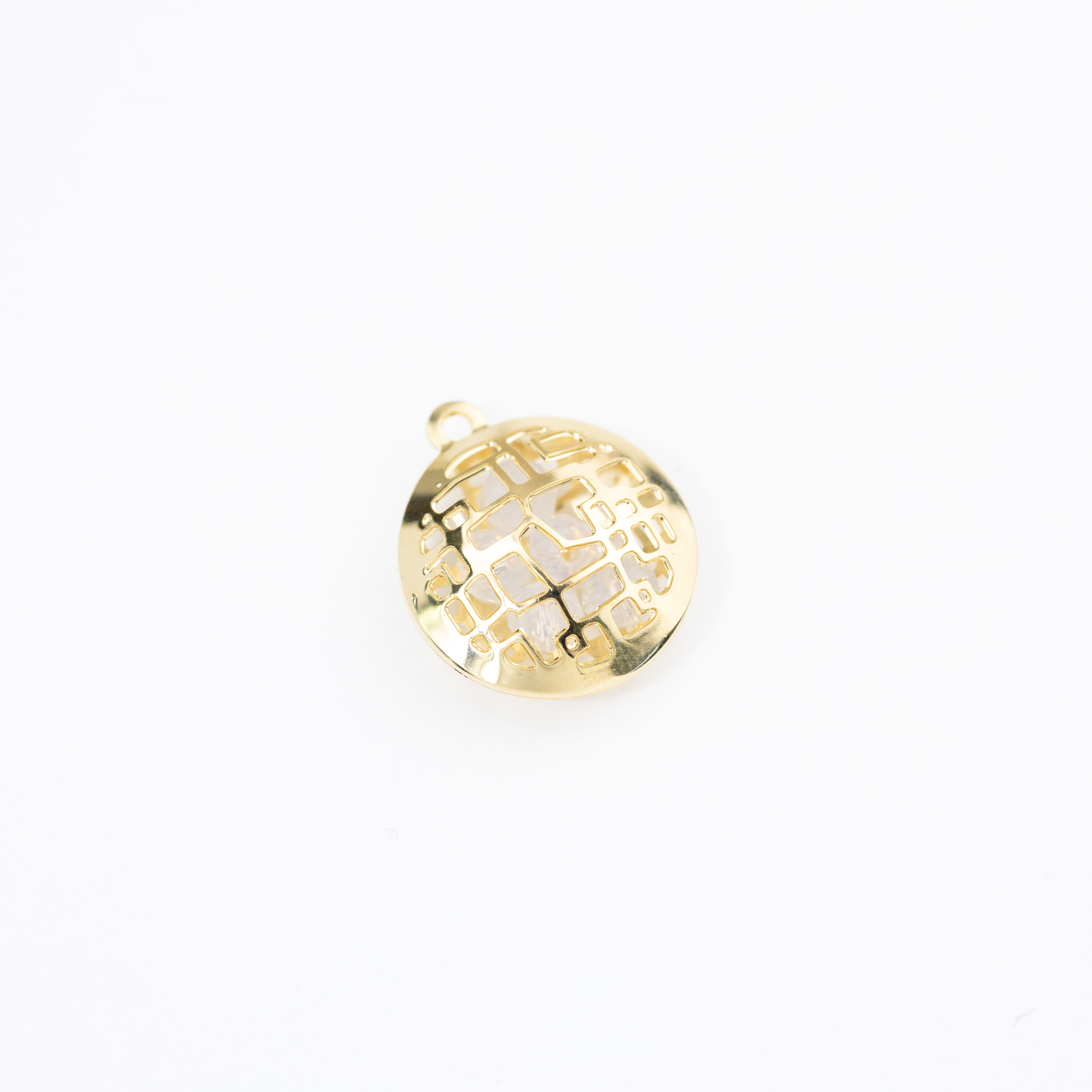 11446 Gold Round White Stone Charm