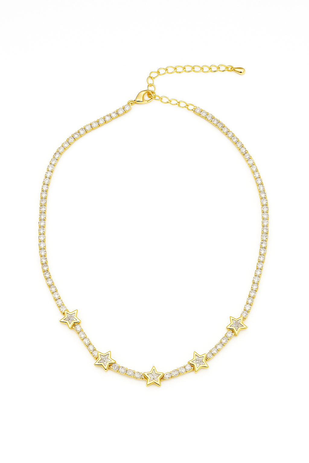 21441 Gold tennis necklace with star and cz stones