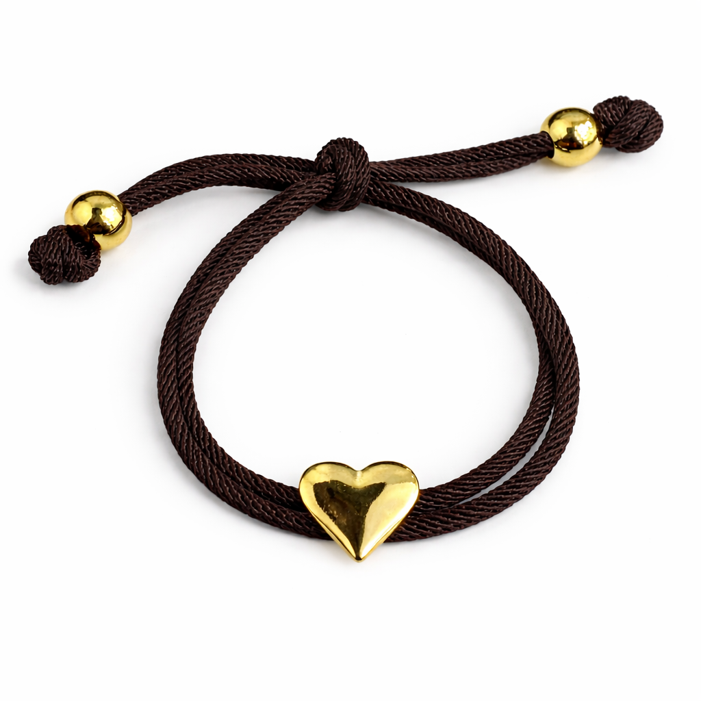 21921 Adjustable Brown Bracelet with Gold Heart