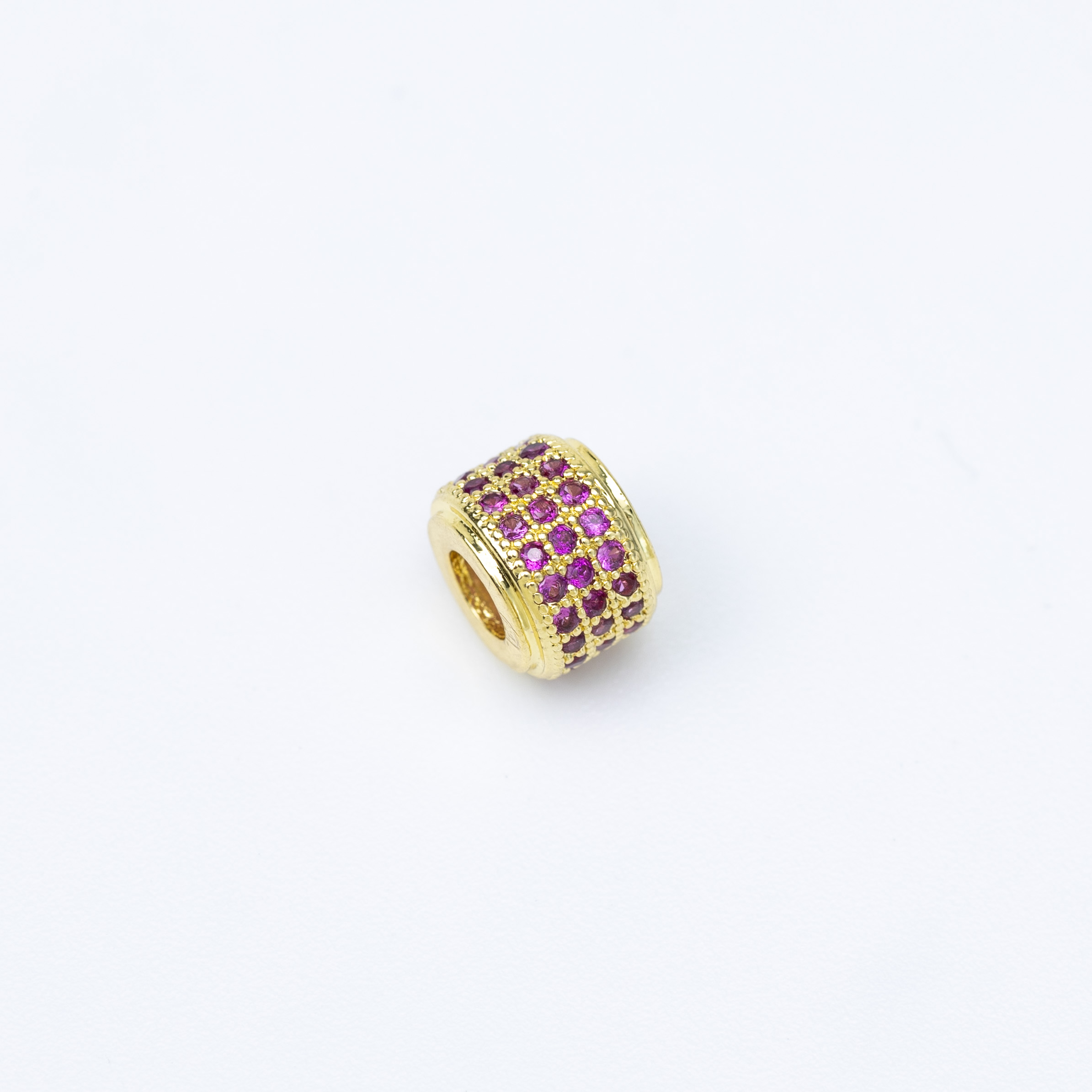 19718 Gold Bead with Fuschia Triple Row of Crystals