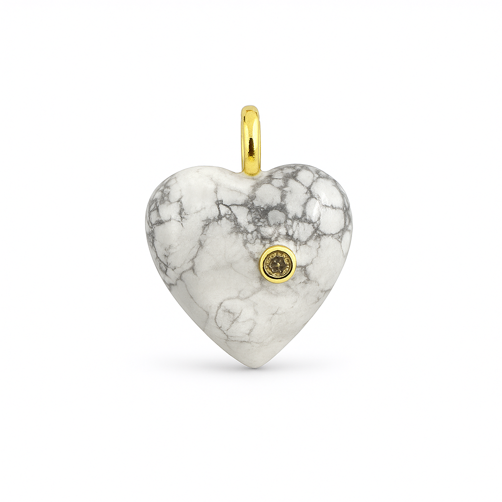 21393 White Howlite Heart Pendant with Champagne CZ