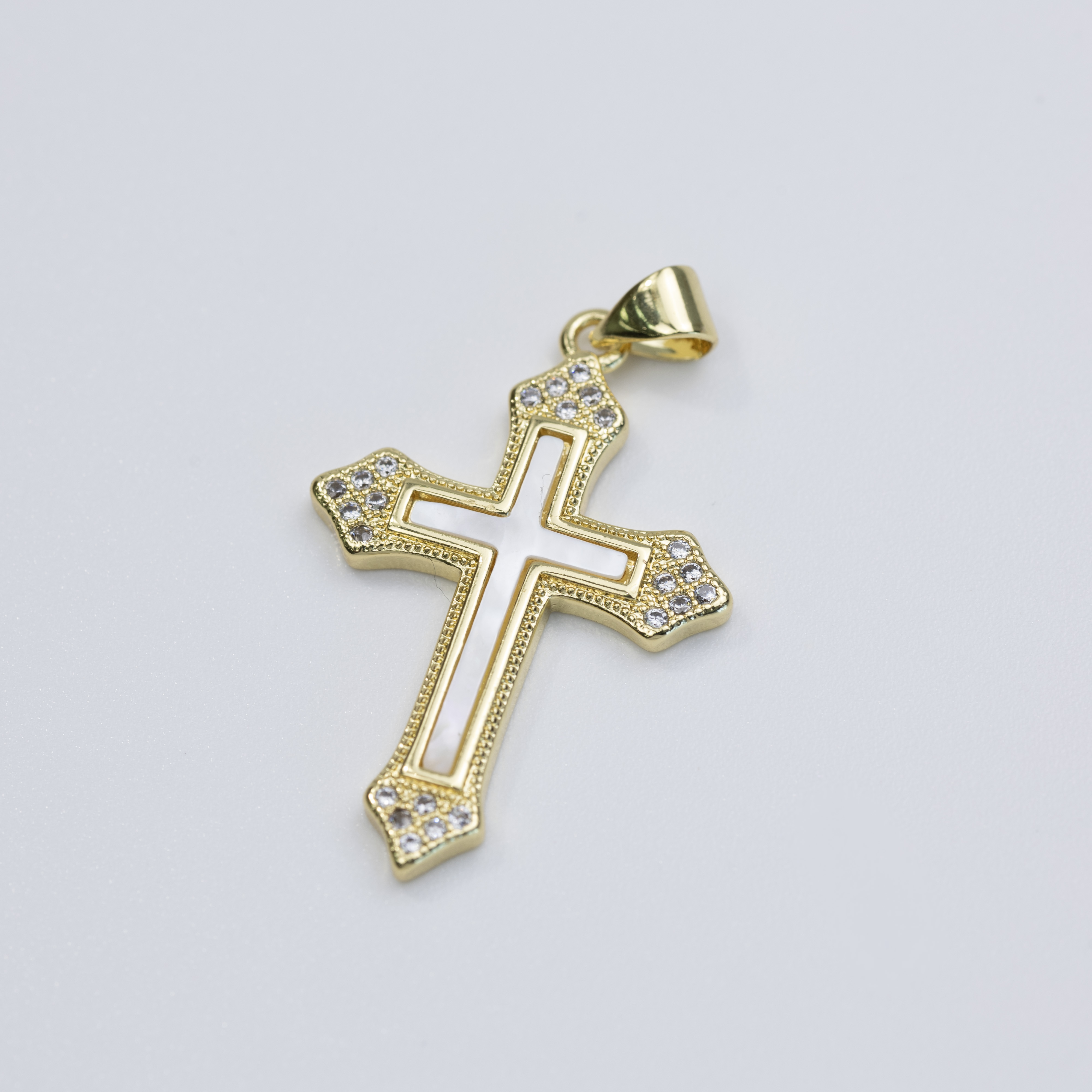 19592 Golden Cross Pendant with Mother-of-Pearl and Zirconias