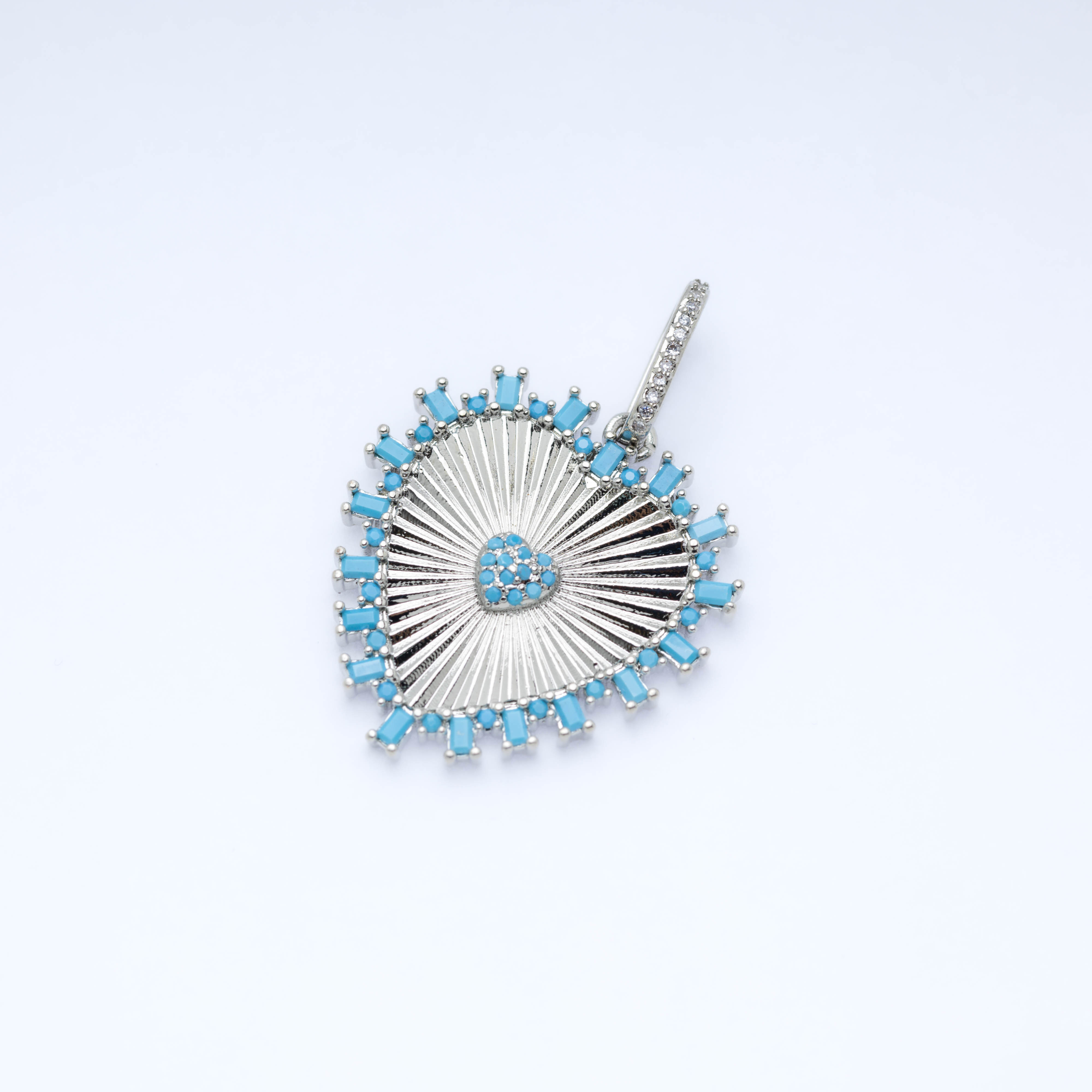 20834 Silver Heart Charm With Turquise Crystals 