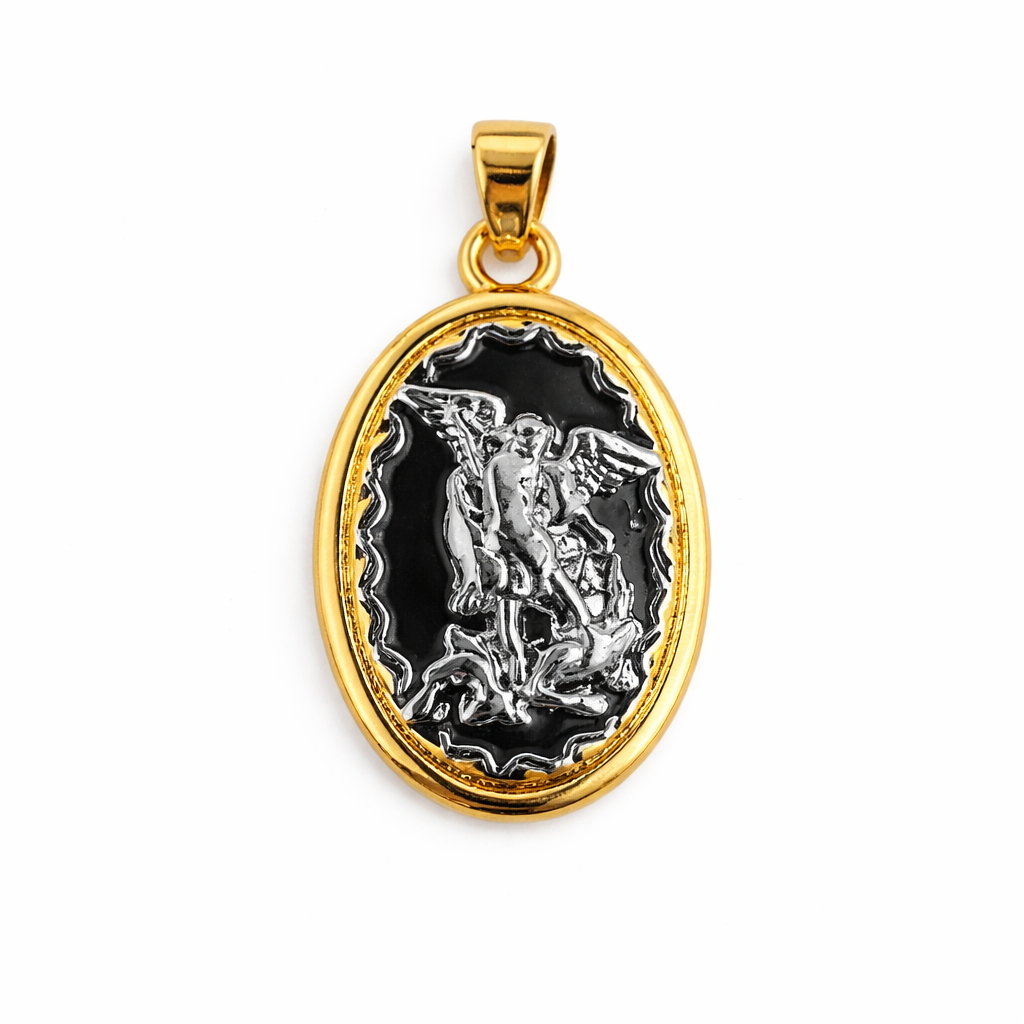 21790 Gold And Silver Saint Michael the Archangel Oval Pendant