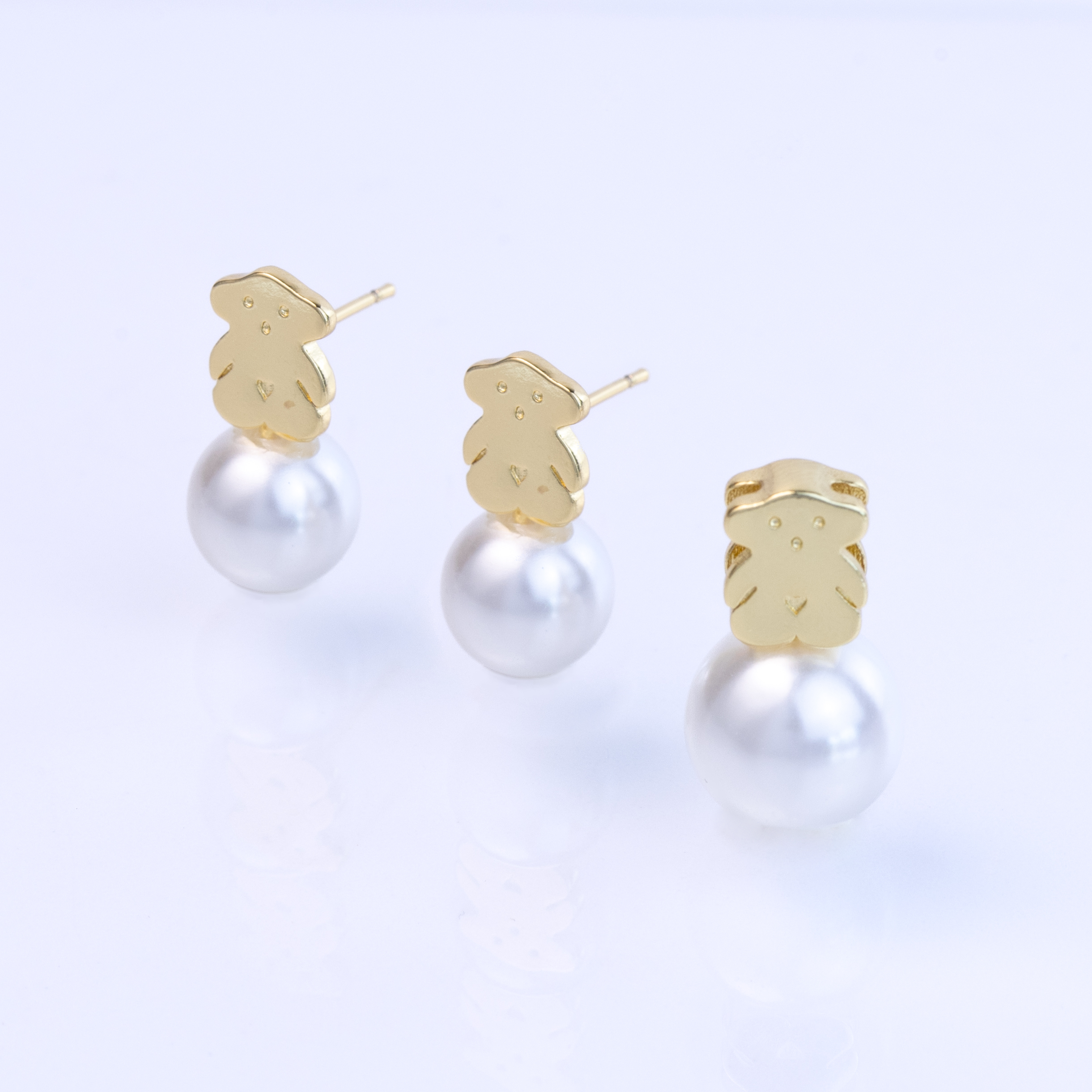 20314 Set Pearl Earrings and pendant with Mini Golden Bear 20mm