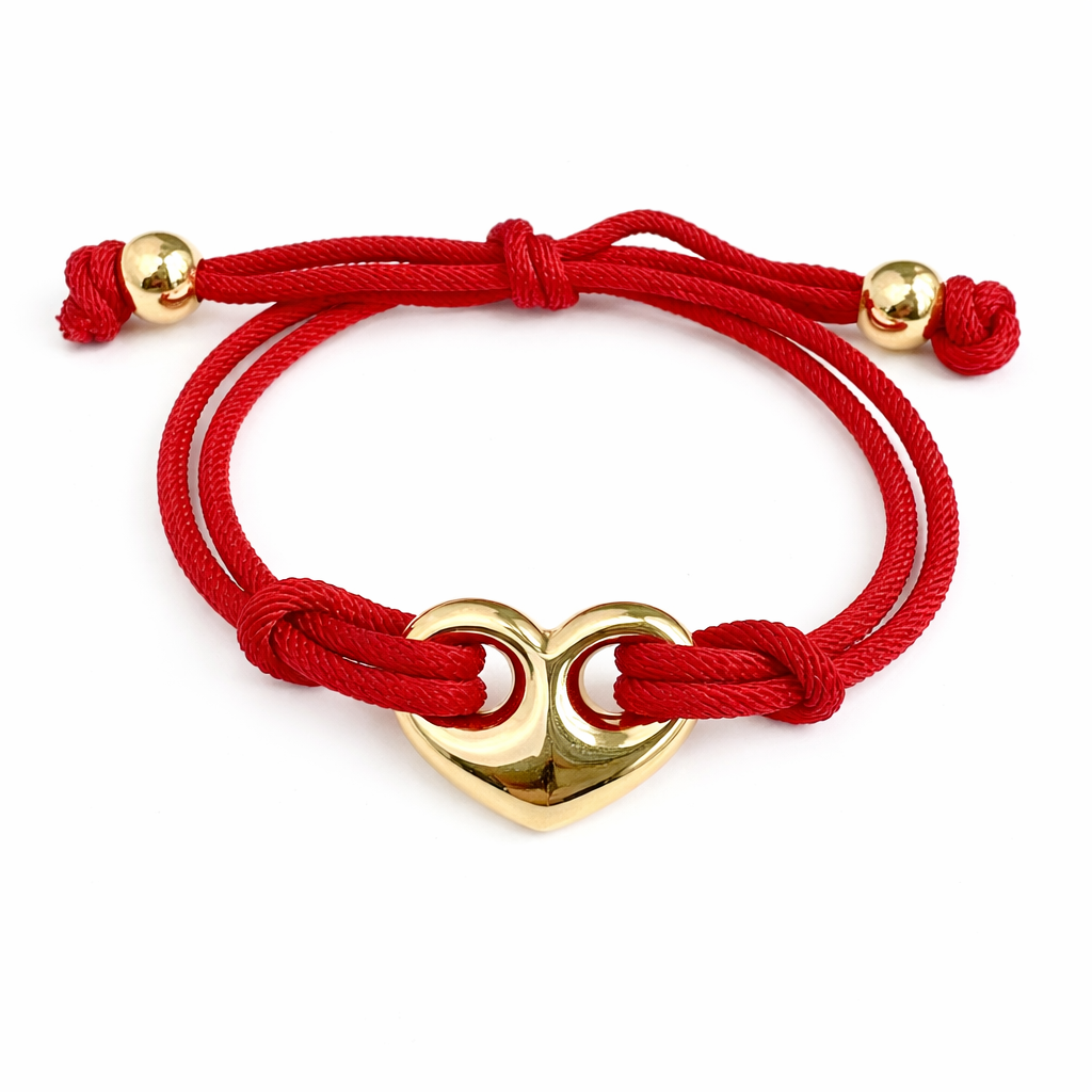 22058 Red Adjustable Cord Bracelet with Gold Heart