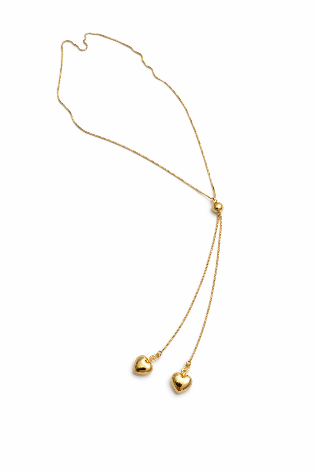 17183 Adjustable Gold Lariat Necklace with Two Heart Drops