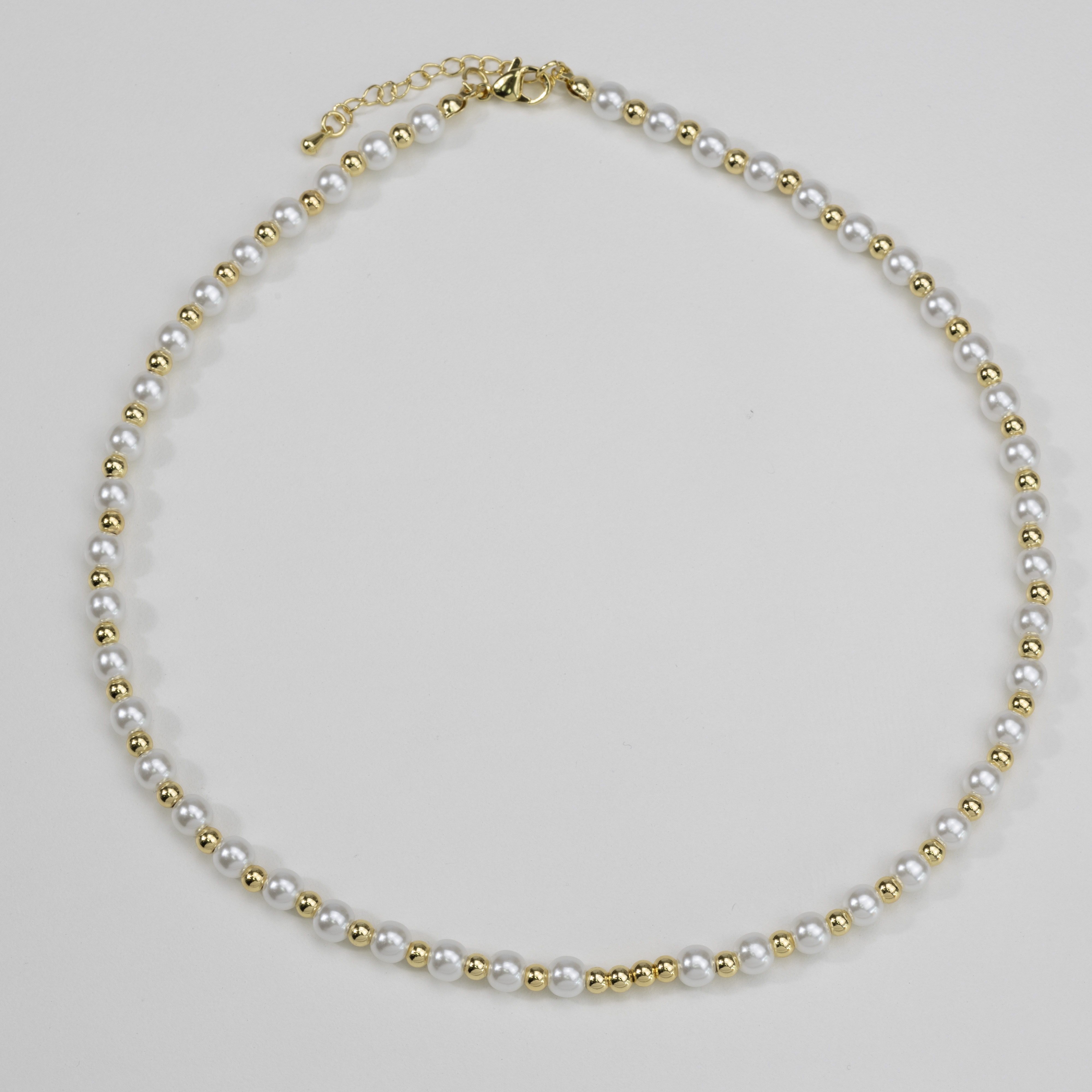 19261 6mm Pearl Necklace with Golden Beads 16'