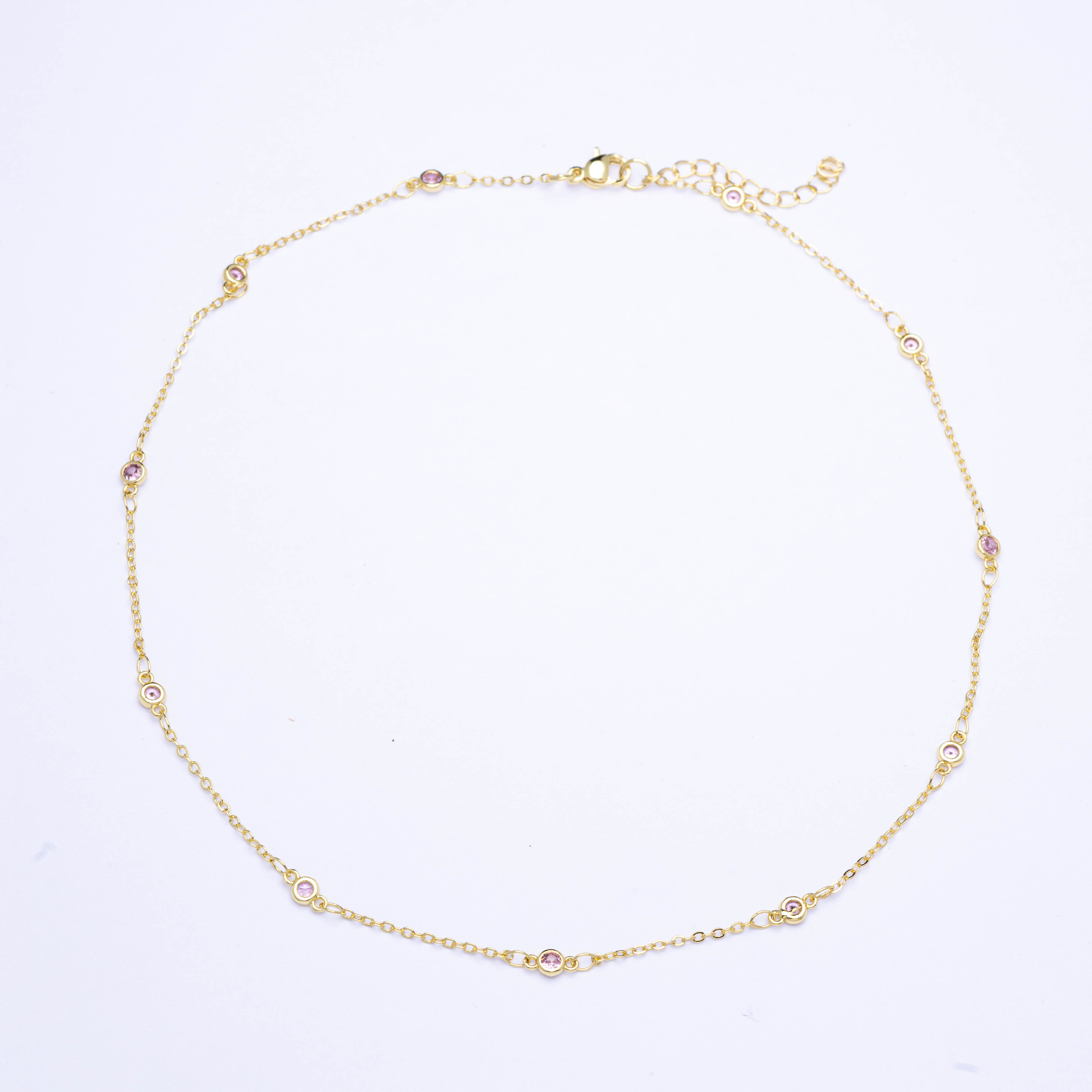 20429 16” Gold Chains with Pink Crystals