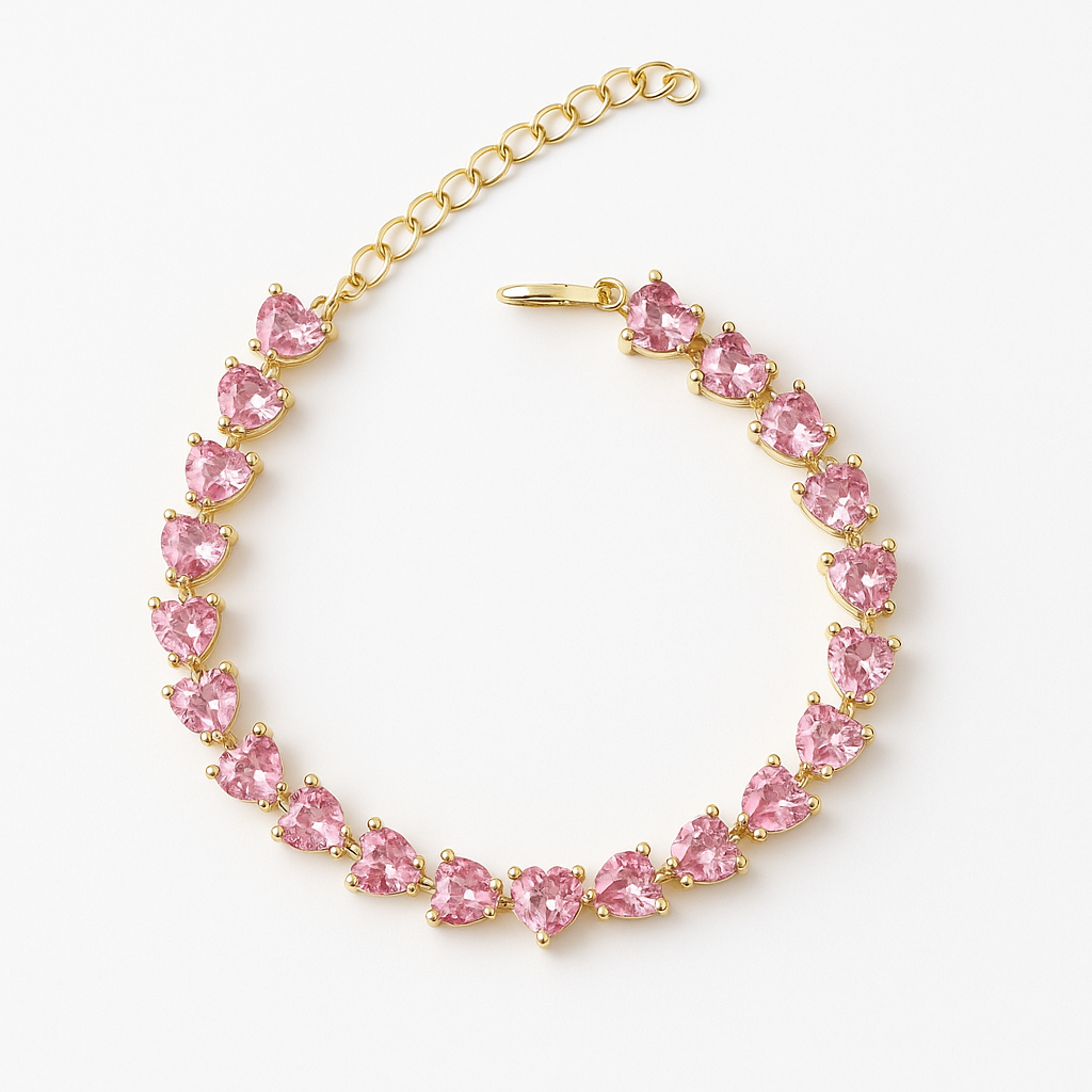 21502 Pink Heart Crystal Tennis Bracelet