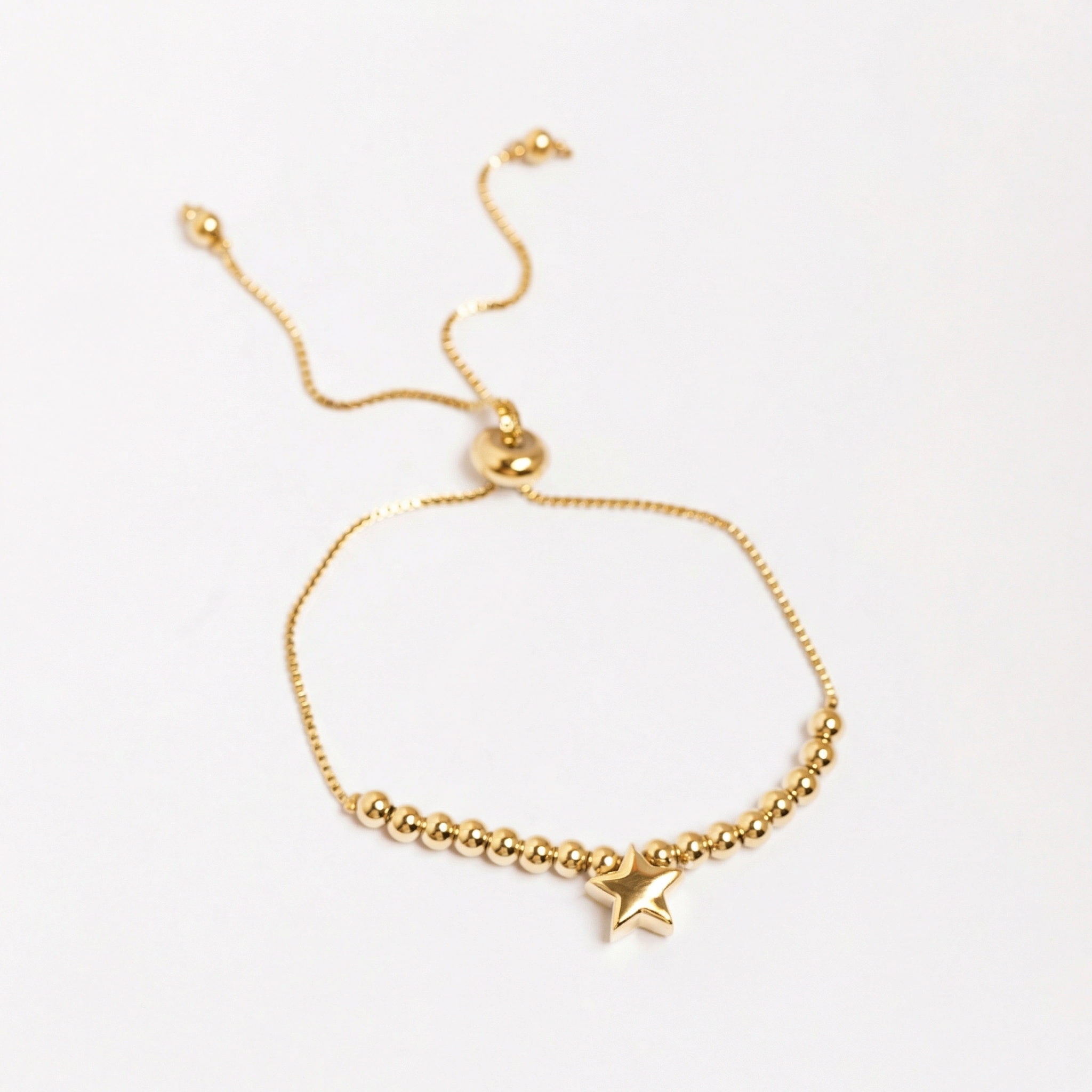 22004 Adjustable Gold Beaded Bracelet with Star Charm