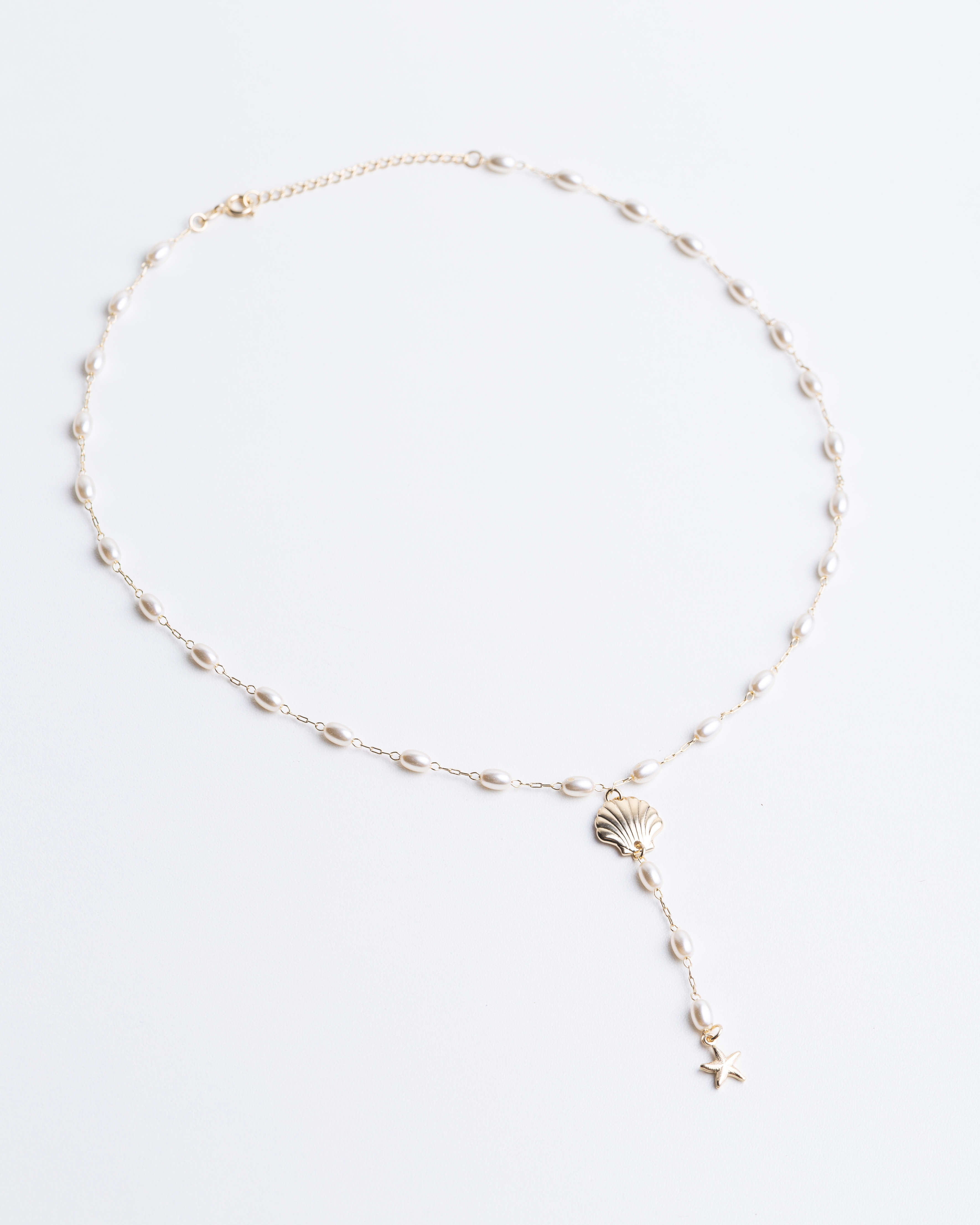 20576 Cadena De Perlas Con Dije De Concha Y Estrella De Mar Doradas