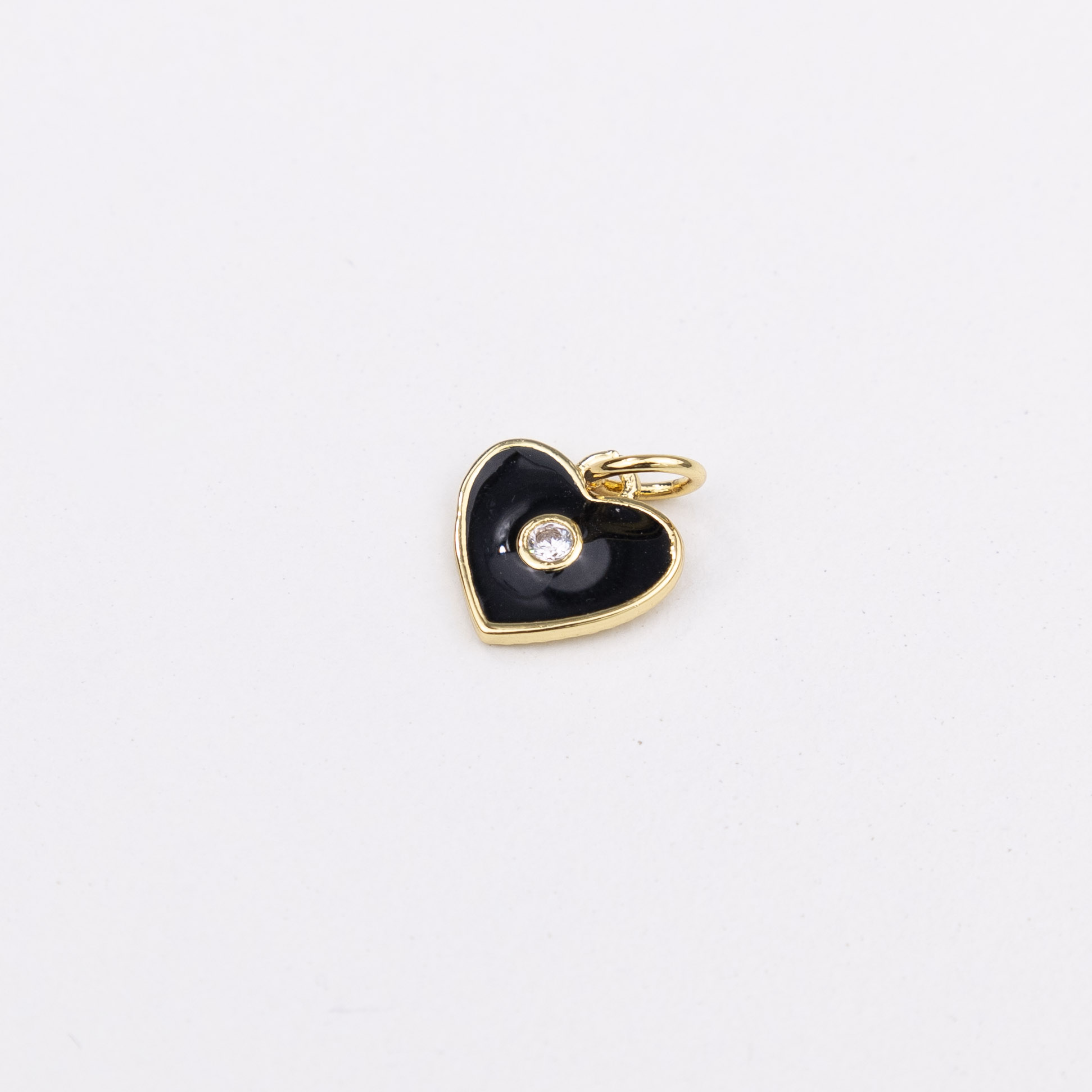8560 10mm Black Enamel Heart with Crystal Pendant 