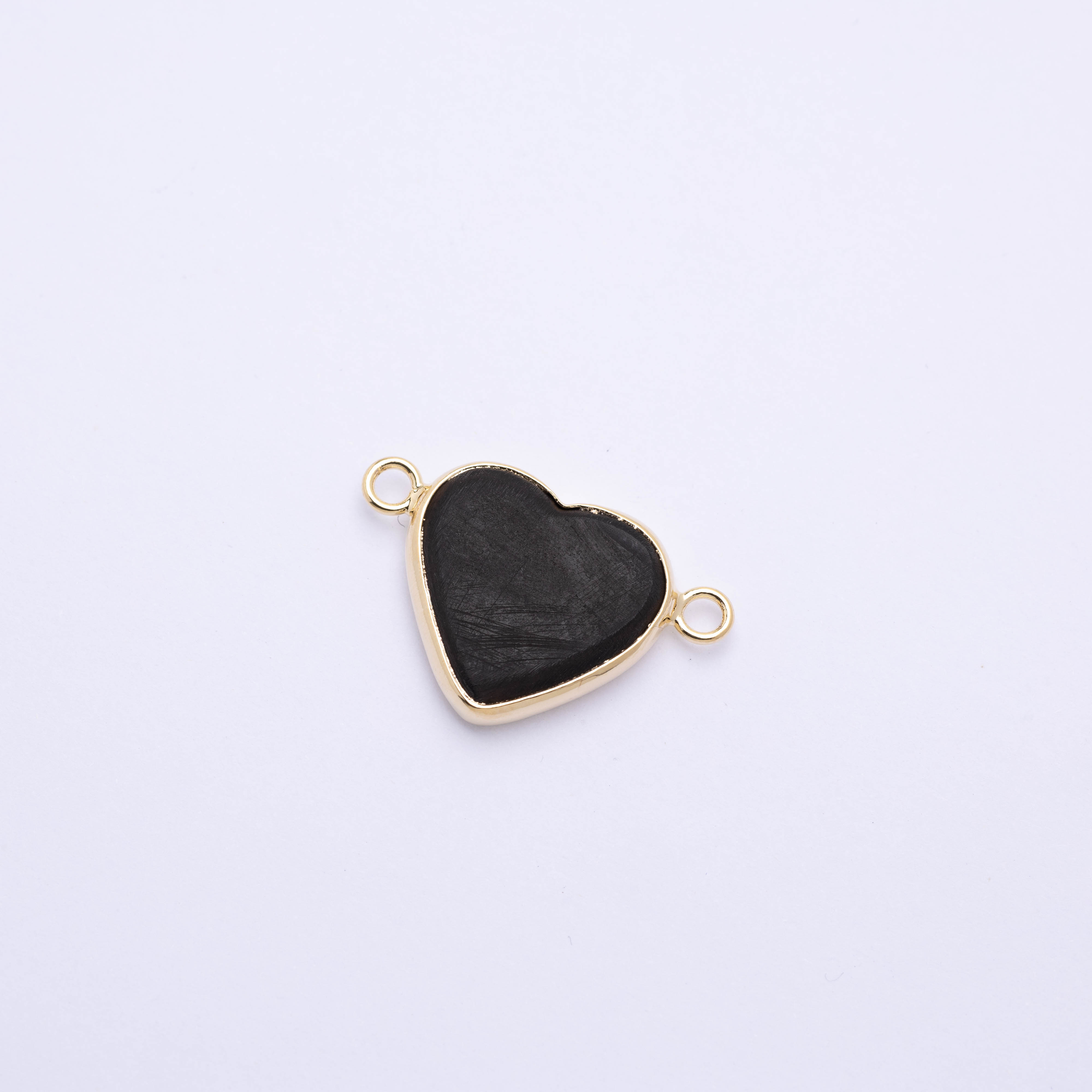 21031 22mm Azabache Heart with Gold Bezel Connector 