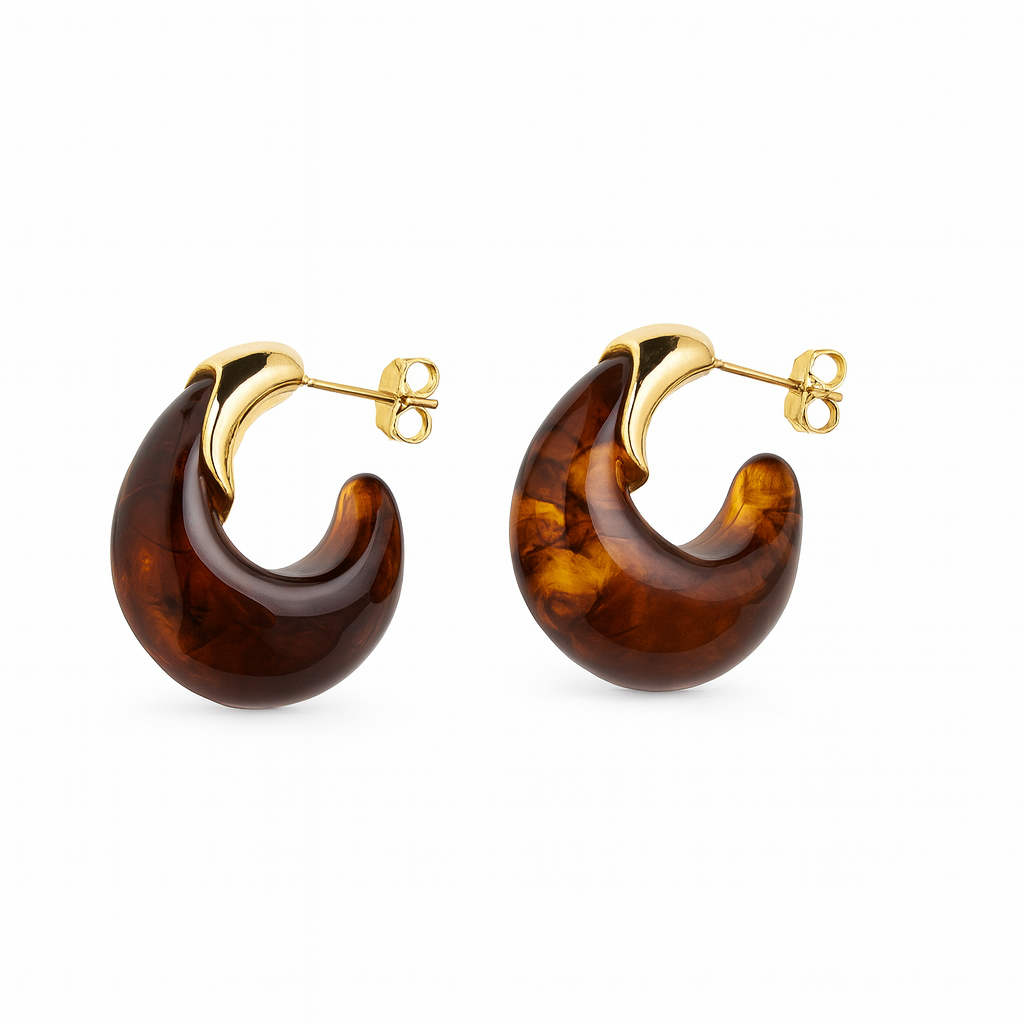 21319 Aretes Gota Chunky de Resina Marrón Carey 30x16mm