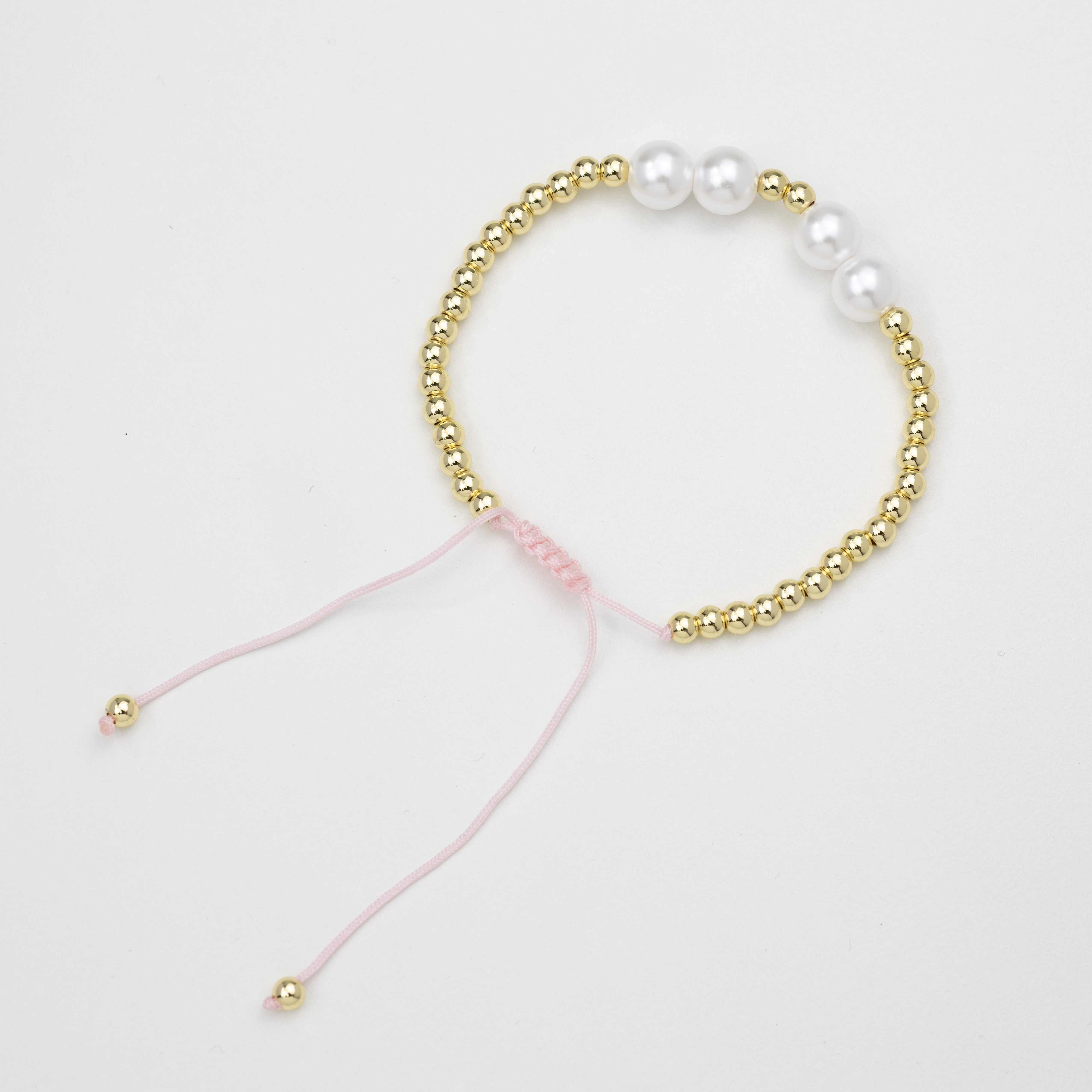 19403 Pink Bracelet with Pearls and Gold Beads