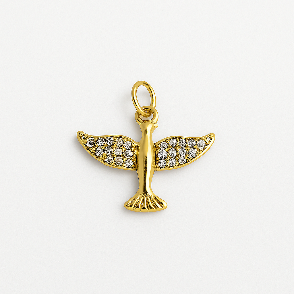 21130 Gold Bird Pendant with Zircon-Studded Wings