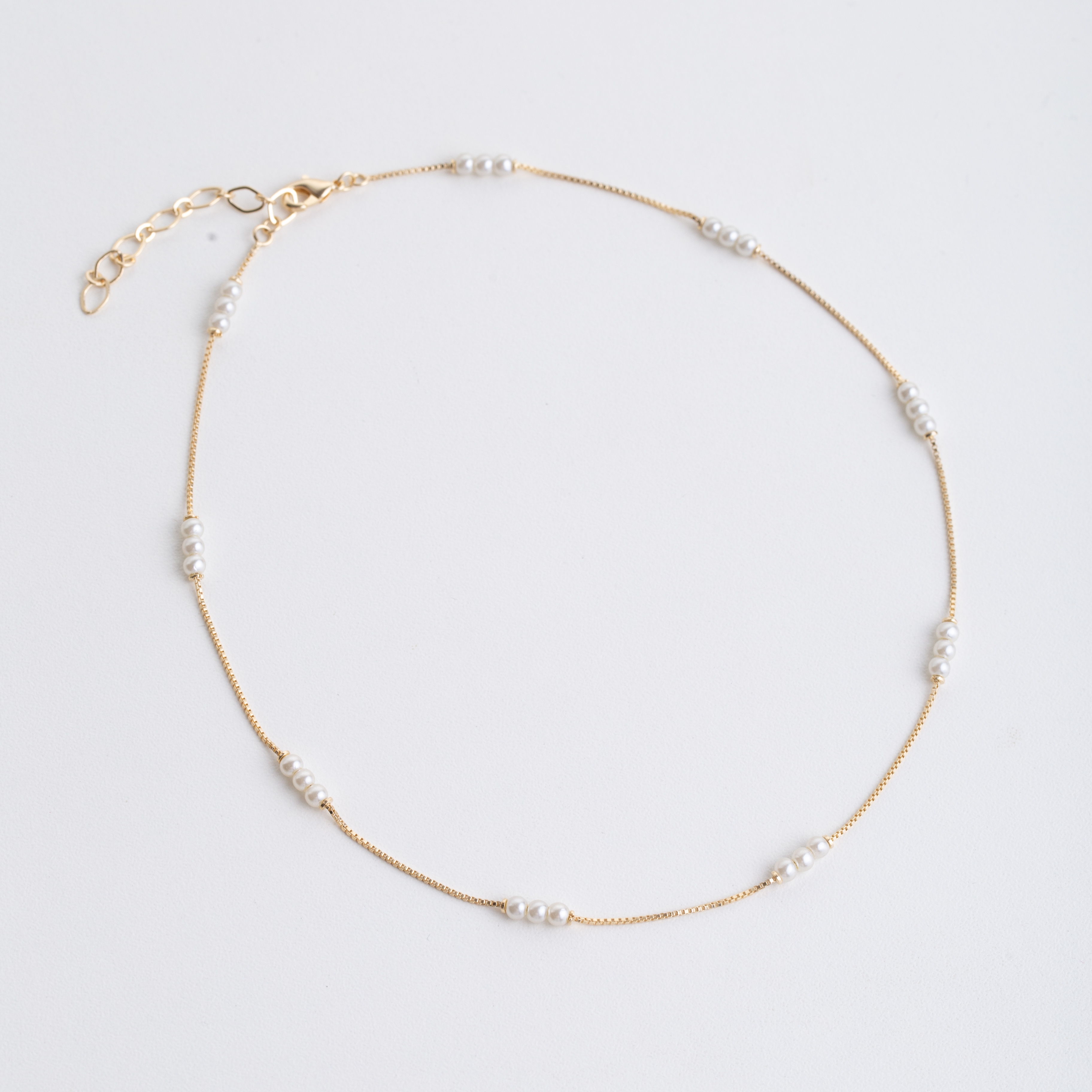 18871 Mini Box Chain Necklace with Pearl 14"