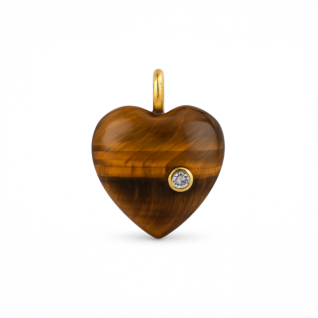 21387 Tiger’s Eye Heart Pendant with CZ