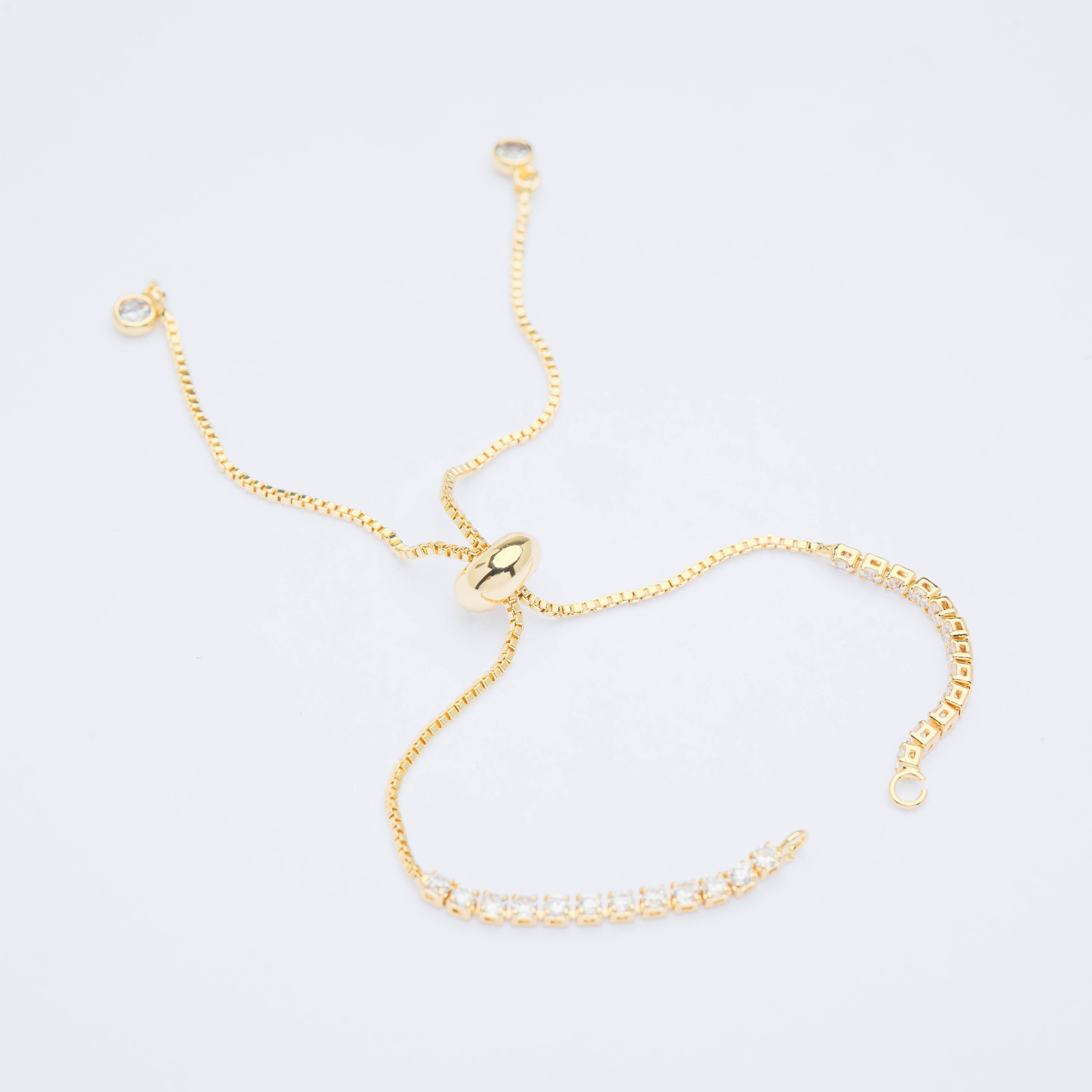 21828 Adjustable Slider Bracelet with CZ Bar and Round Crystal