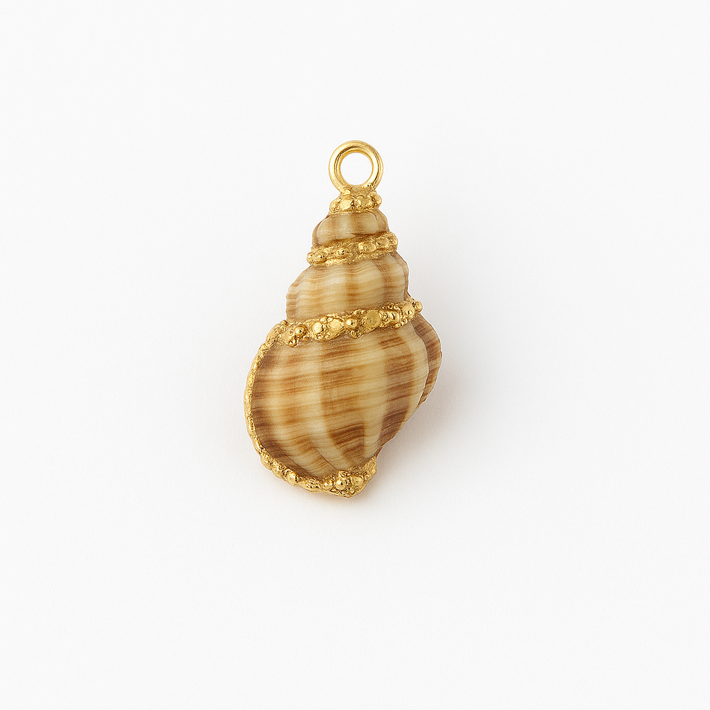 7112 Brown and Beige Shell Pendant with Golden Details
