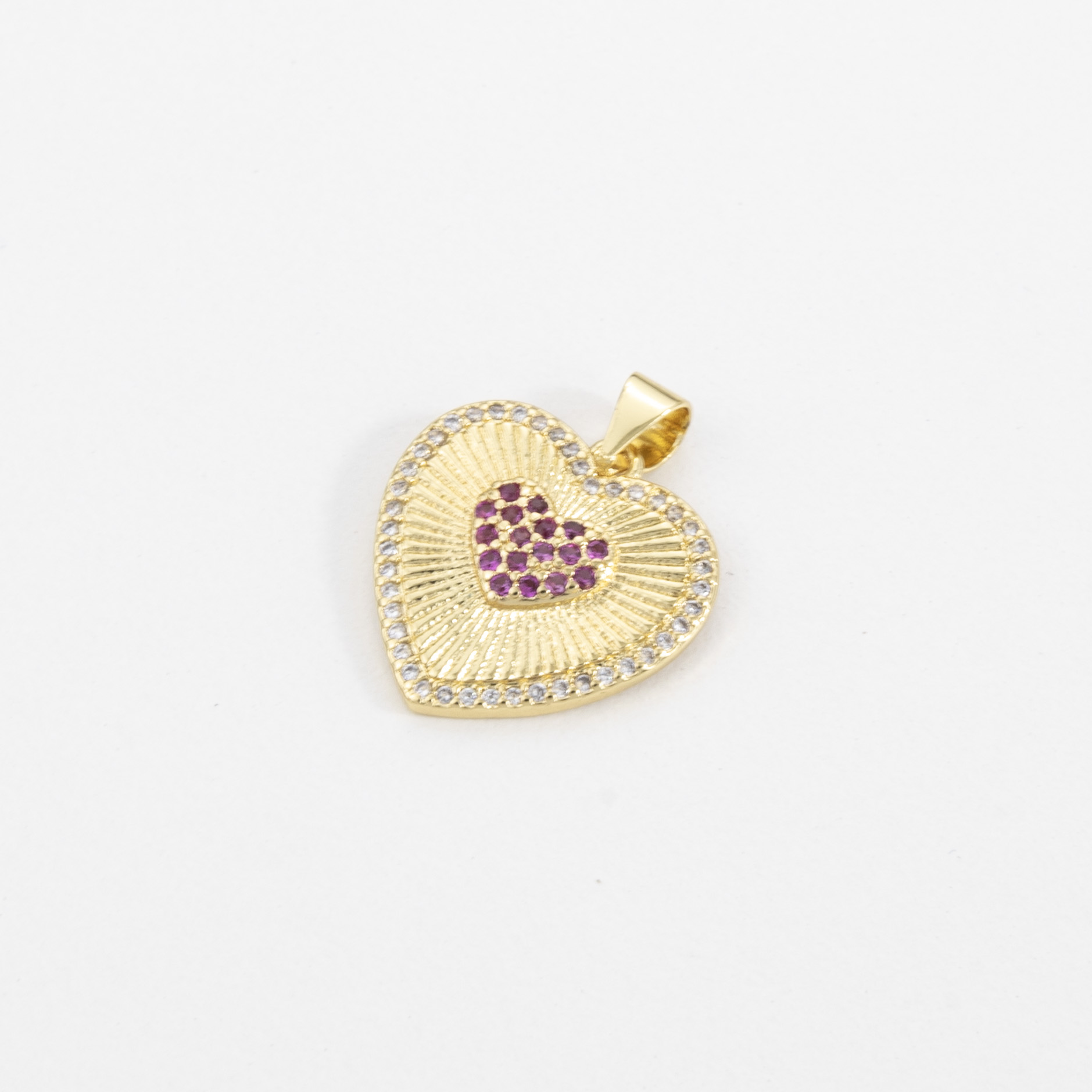 18562 Gold Plated Heart Pendant with Fuchsia Crystals