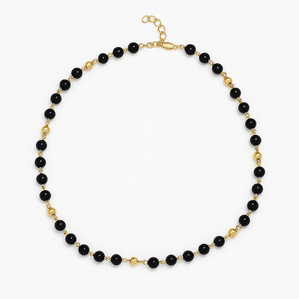 21131 Black Bead Chain with Gold 6mm 16"-40cm