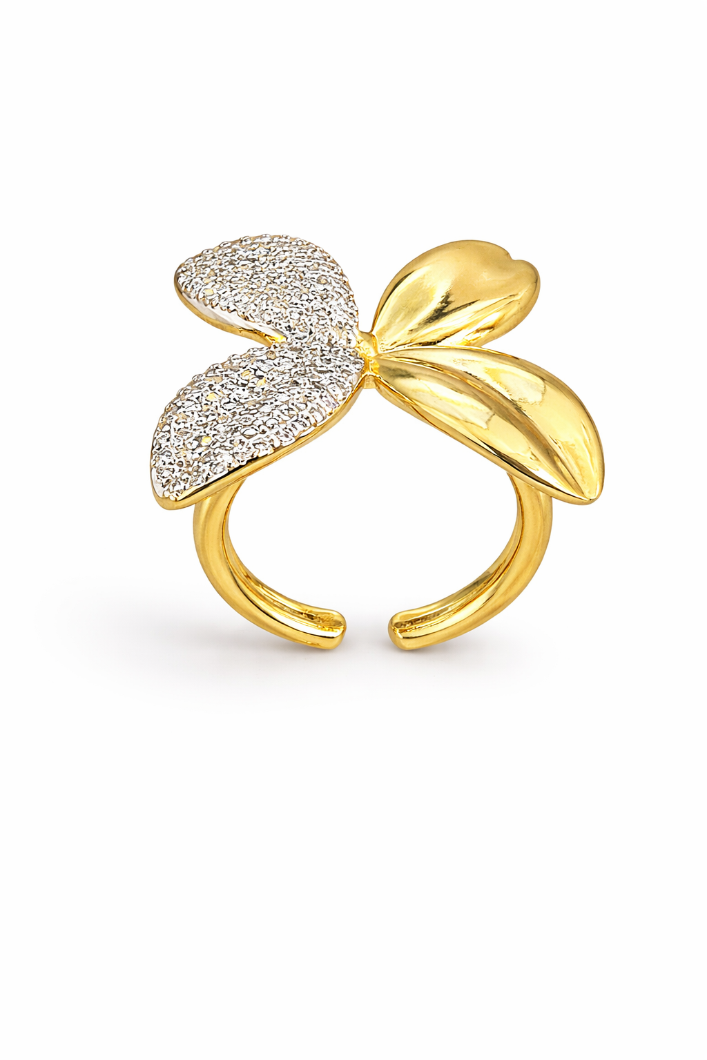21710 Adjustable Gold Floral Ring with Cubic Zirconia