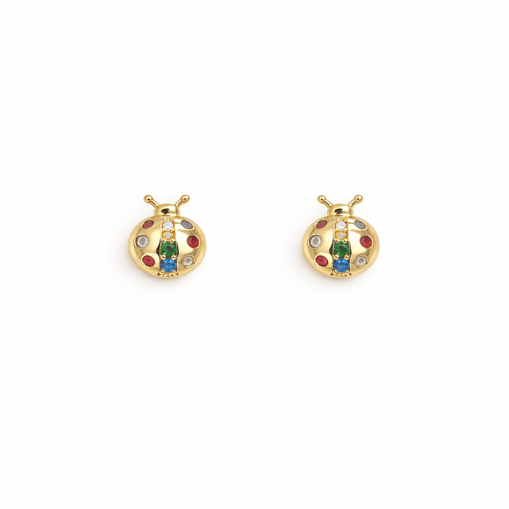22011 Ladybug Stud Earrings with Multicolor Crystals