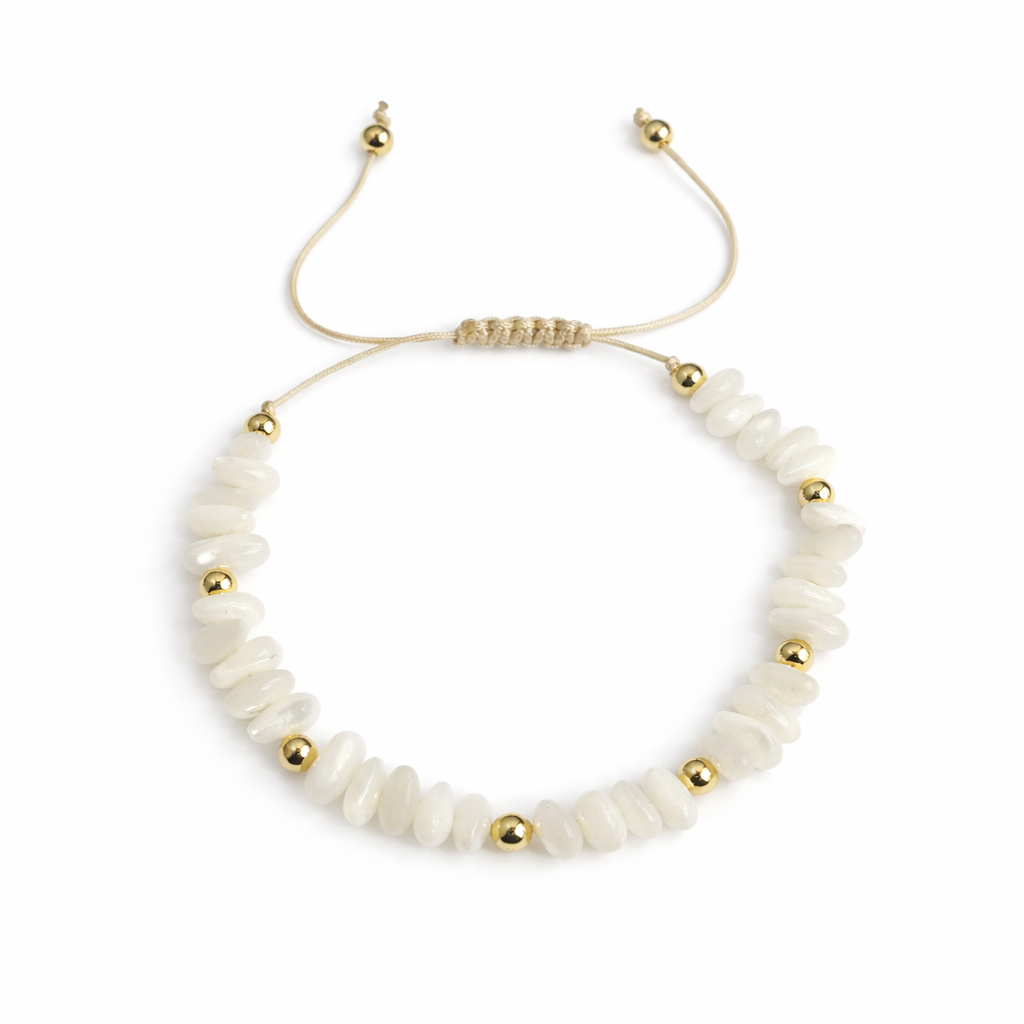 21771 Adjustable White Chip Bead Bracelet with Gold Beads