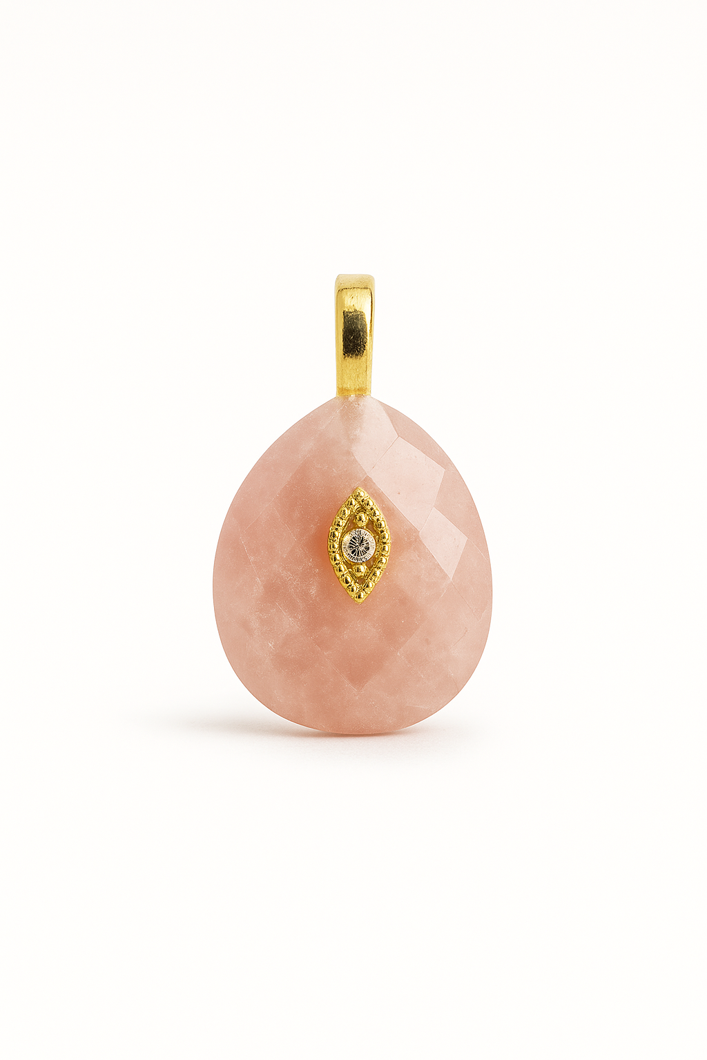 21420 Faceted Blush Rose-Quartz Teardrop Pendant with Mini Evil-Eye
