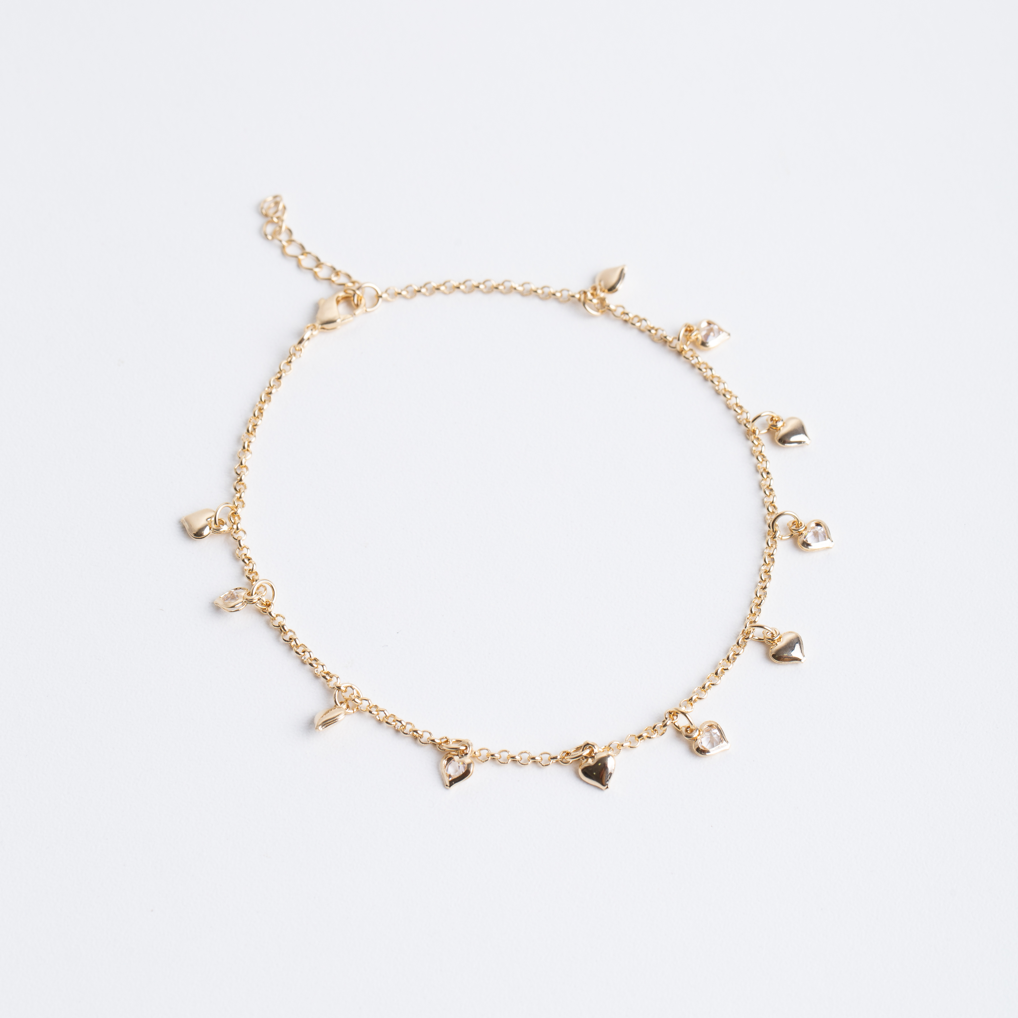21048 Gold Anklet with Multiple Heart Charms