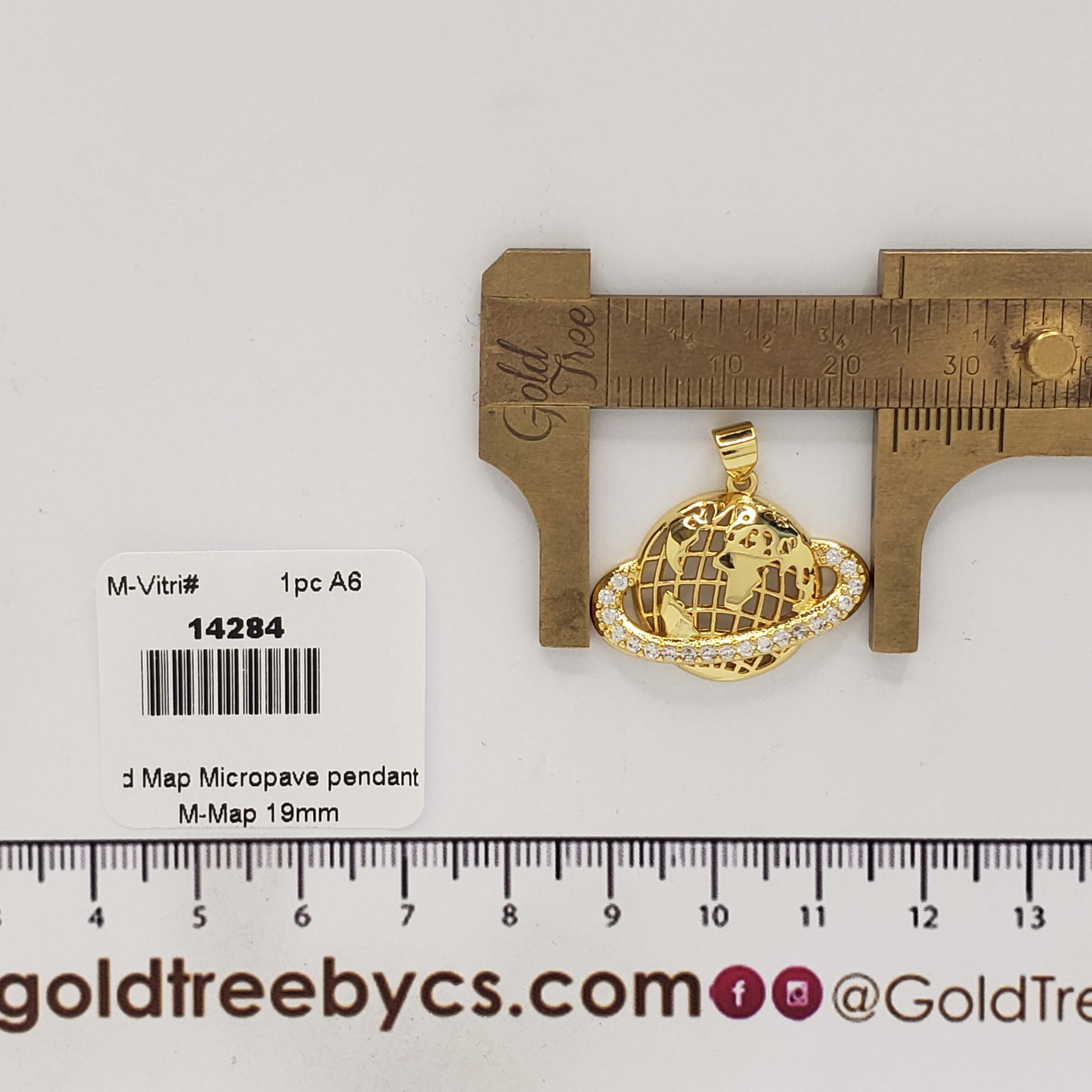 14284 World Map Micropave Pendant