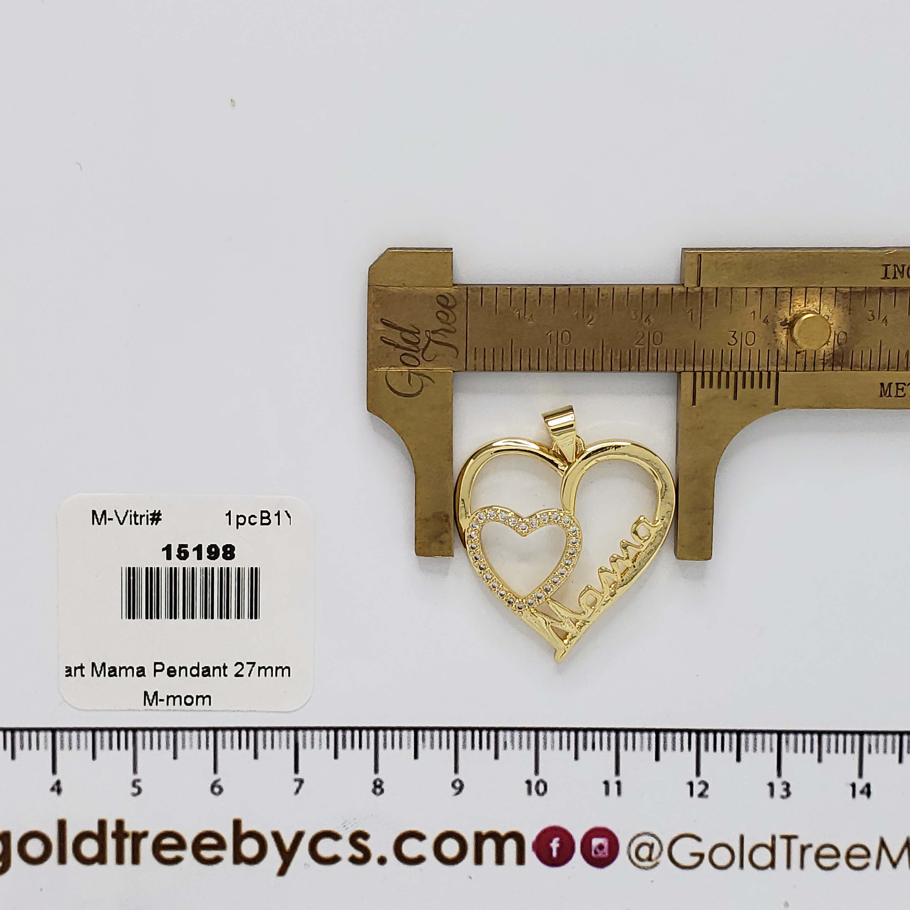15198 Gold Micropave Heart Mama Pendant