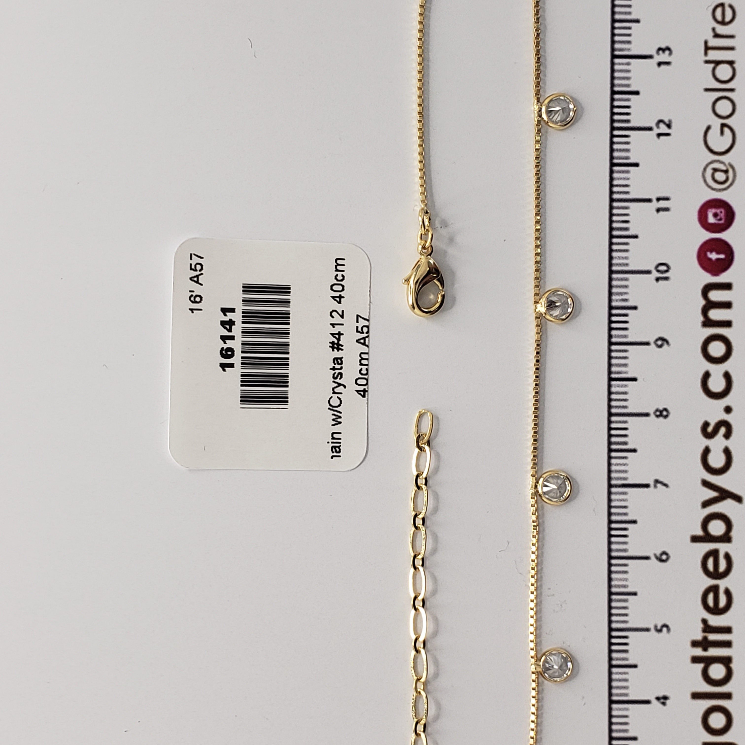 16141 Cadena tipo caja con cristal #412 40cm