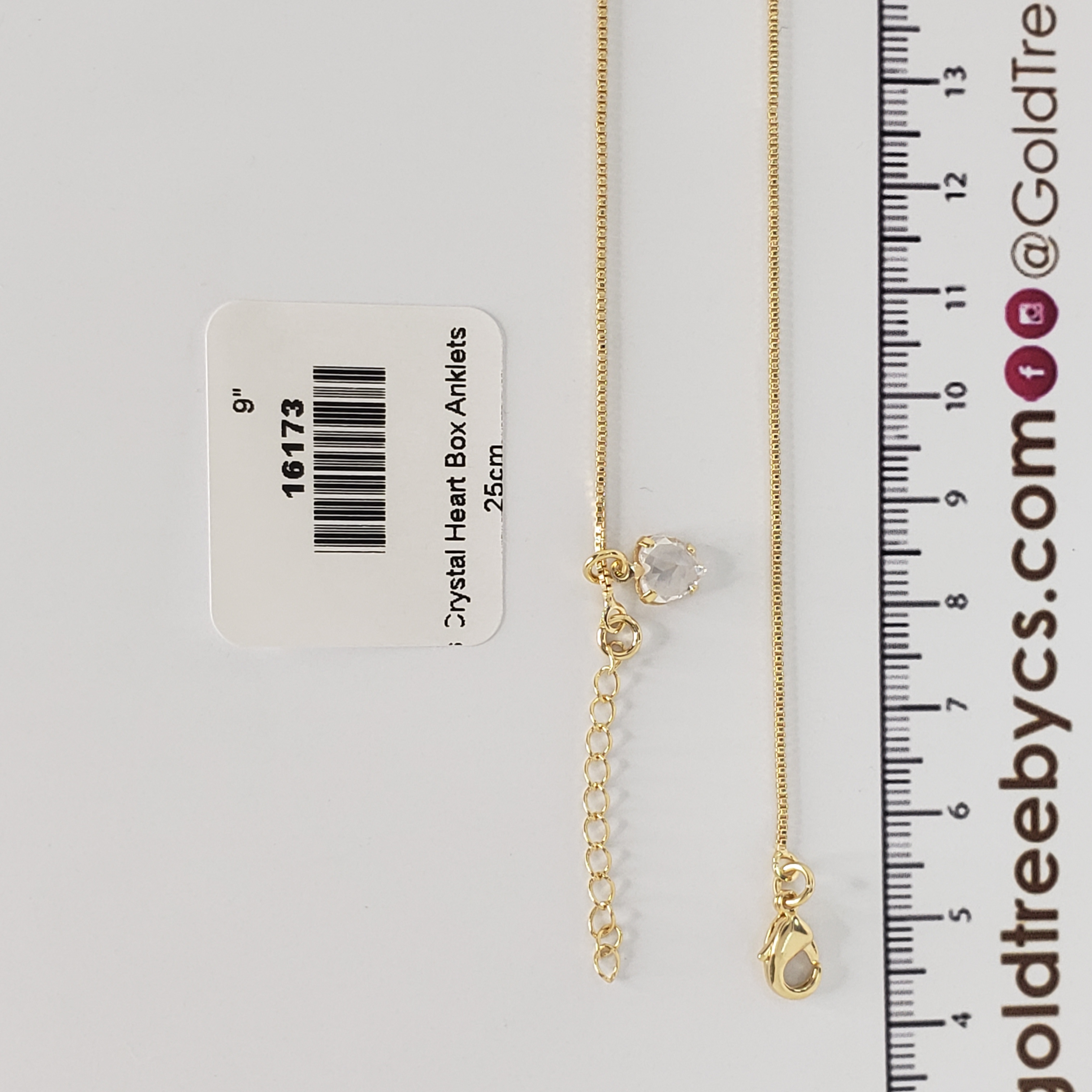 16173 Crystal Heart Box Chain Anklet