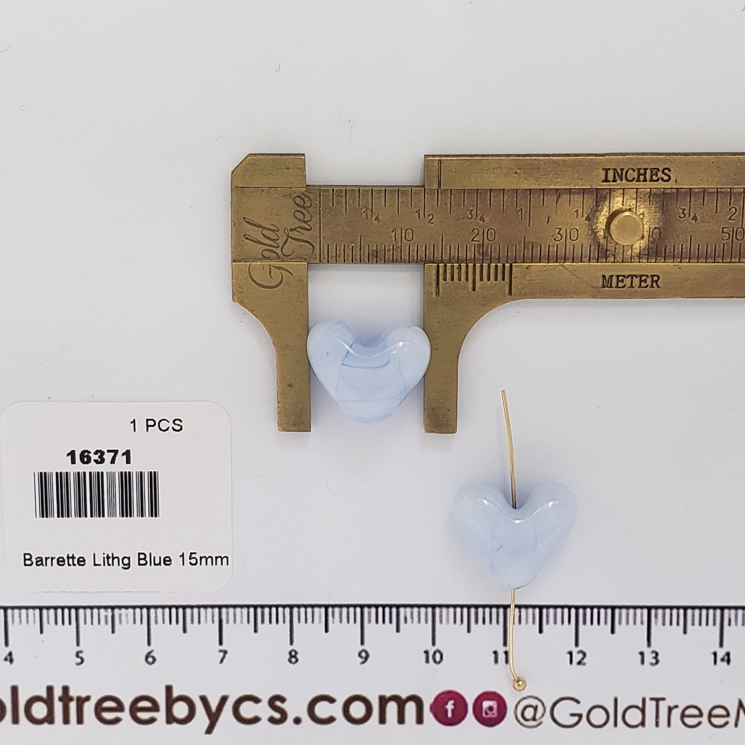 16371 Lithg Blue Heart Barrette Spacer