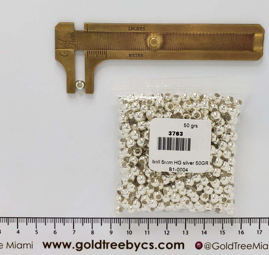 3763 Cuentas Redondas Lisas de 5mm con Agujero Grande