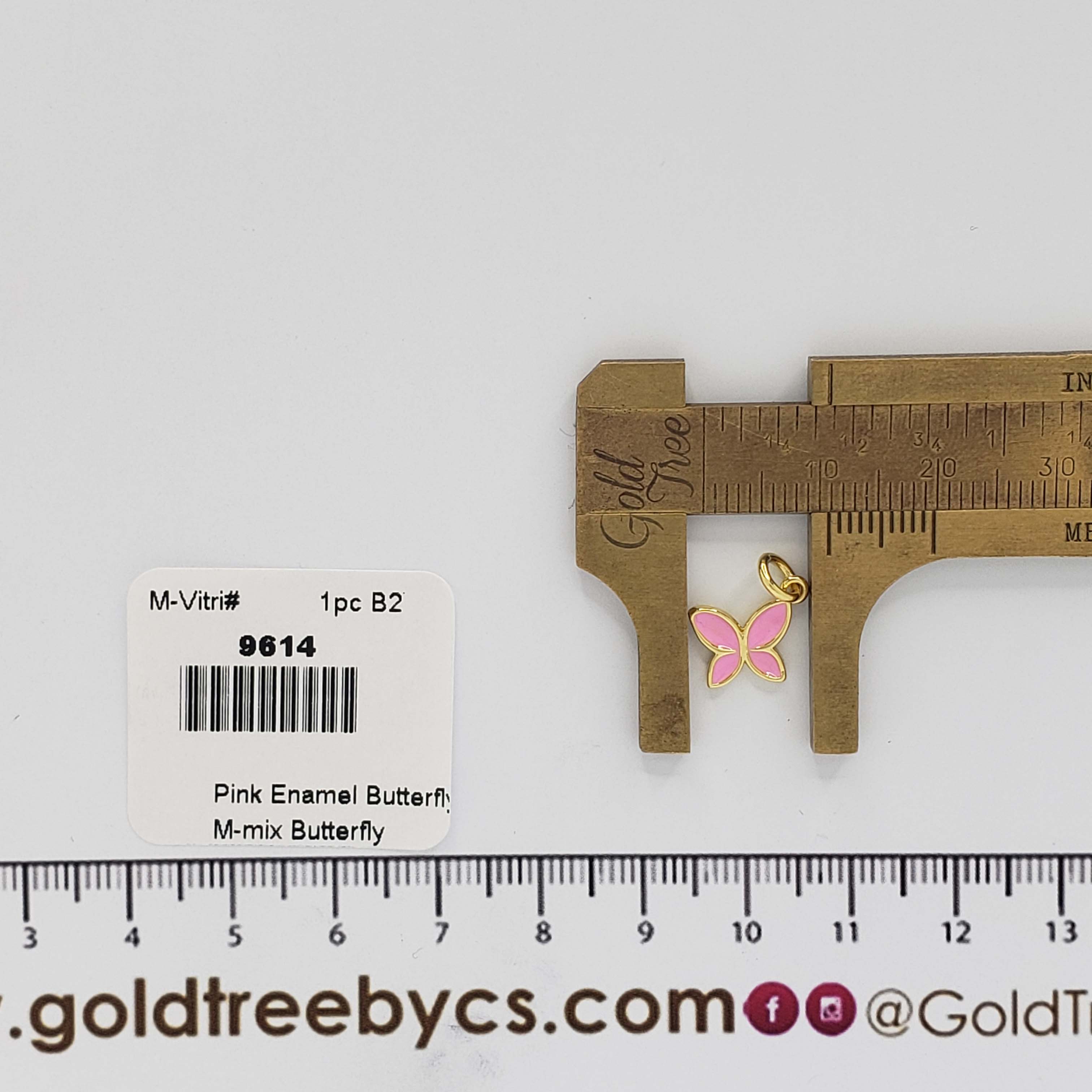 9614 Light Pink Enamel Butterfly Pendant